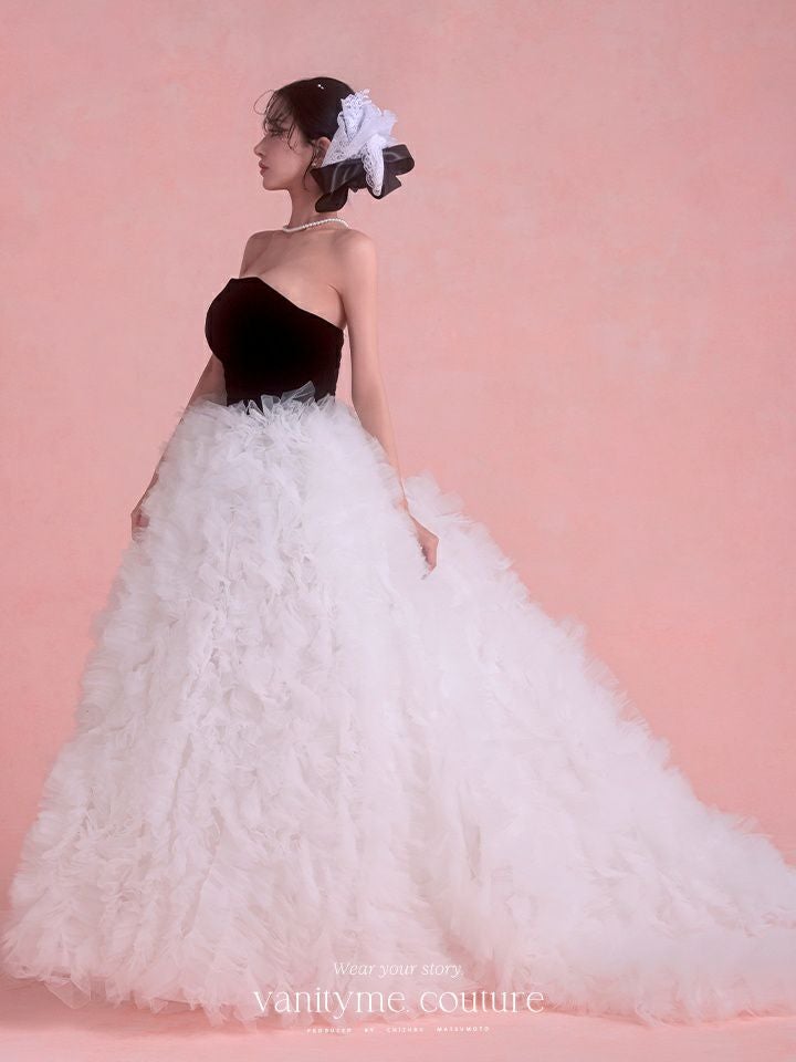 vanityME.couture. バニティミークチュール Quartz Ruffle Couture クォーツ・ラッフル・クチュール ロングドレス バースデー 白 ボリューム vctr-t-25083-2