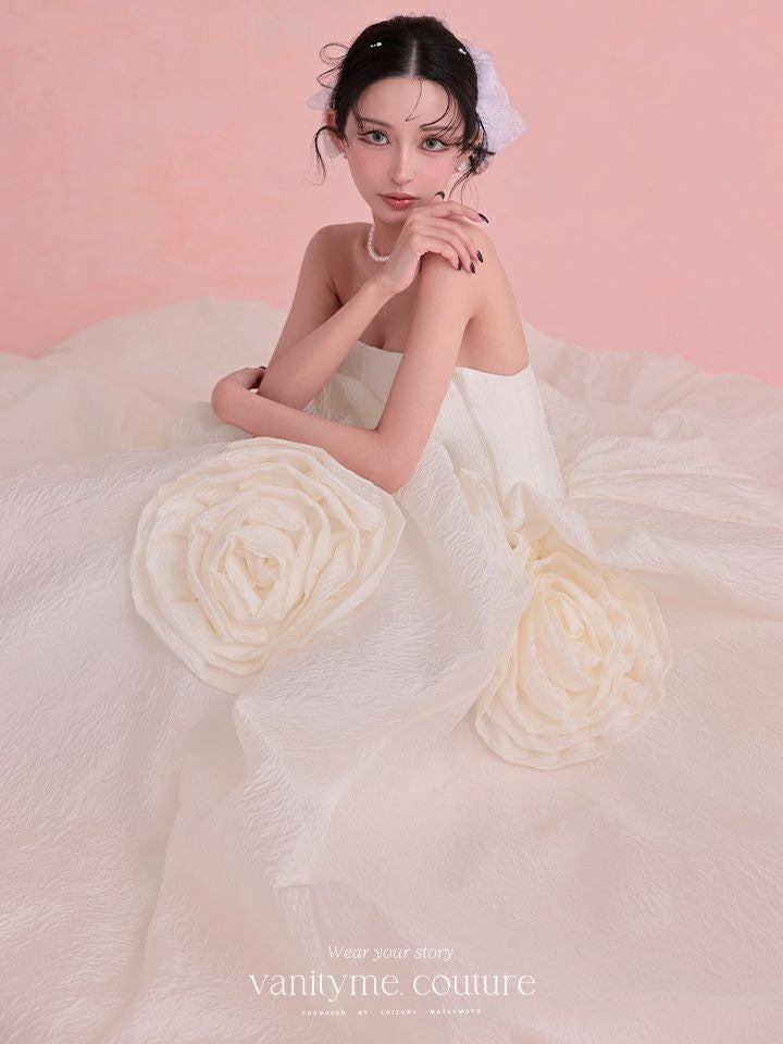 vanityME.couture. バニティミークチュール Blanc Rose Couture ブラン・ローズ・クチュール ロングドレス バースデー 白 薔薇 プリンセス vctr-t-25081-2