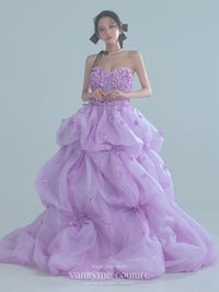 vanityME.couture. バニティミークチュール Lavande Fleur Couture ラヴァンド・フルール・クチュール ロングドレス ラベンダー 紫 花柄  フラワー バースデー vctr-t-25082-1