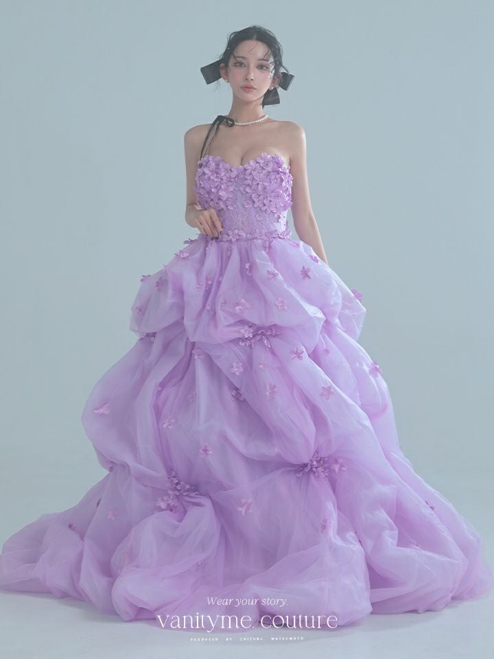 vanityME.couture. バニティミークチュール Lavande Fleur Couture ラヴァンド・フルール・クチュール ロングドレス ラベンダー 紫 花柄  フラワー バースデー vctr-t-25082-1