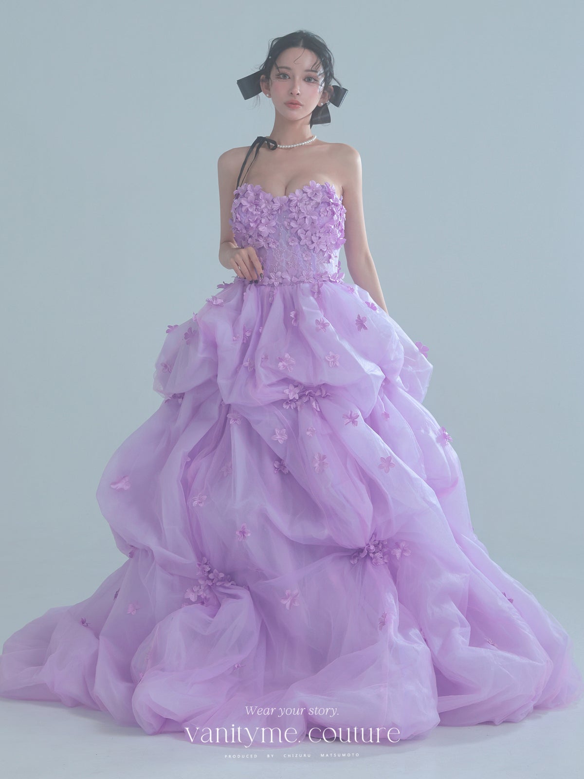 vanityME.couture. バニティミークチュール Lavande Fleur Couture ラヴァンド・フルール・クチュール ロングドレス ラベンダー 紫 花柄  フラワー バースデー vctr-t-25082-1