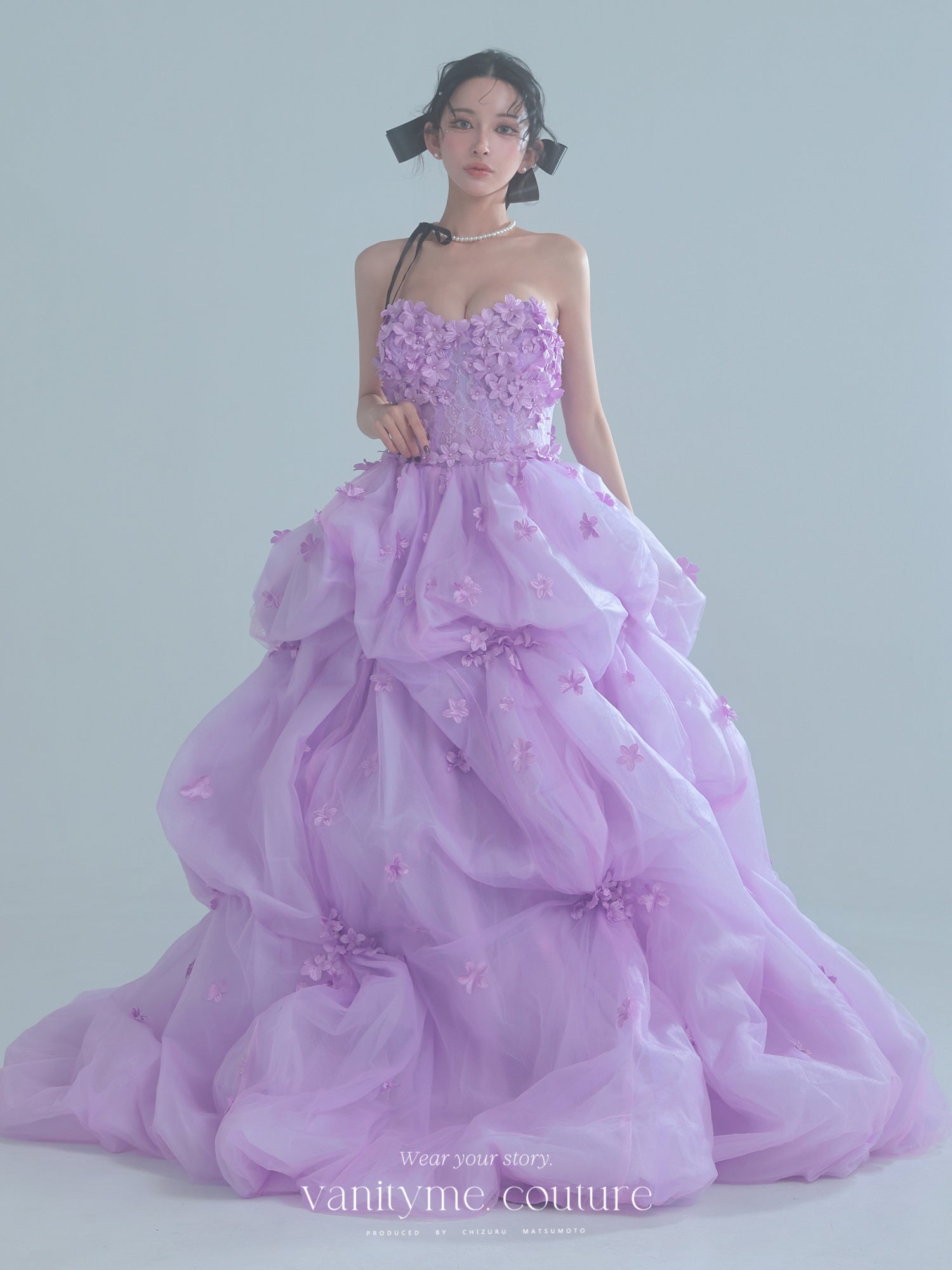 vanityME.couture. バニティミークチュール Lavande Fleur Couture ラヴァンド・フルール・クチュール ロングドレス ラベンダー 紫 花柄  フラワー バースデー vctr-t-25082-1