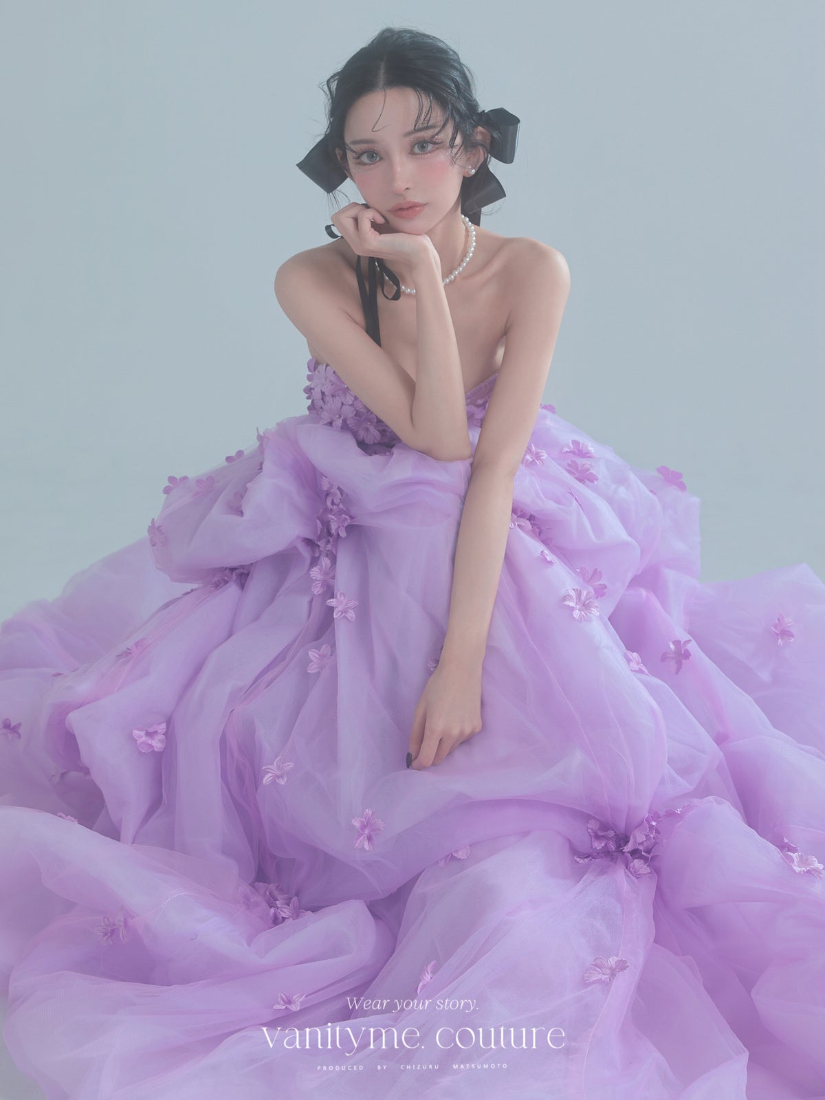 vanityME.couture. バニティミークチュール Lavande Fleur Couture ラヴァンド・フルール・クチュール ロングドレス ラベンダー 紫 花柄  フラワー バースデー vctr-t-25082-1