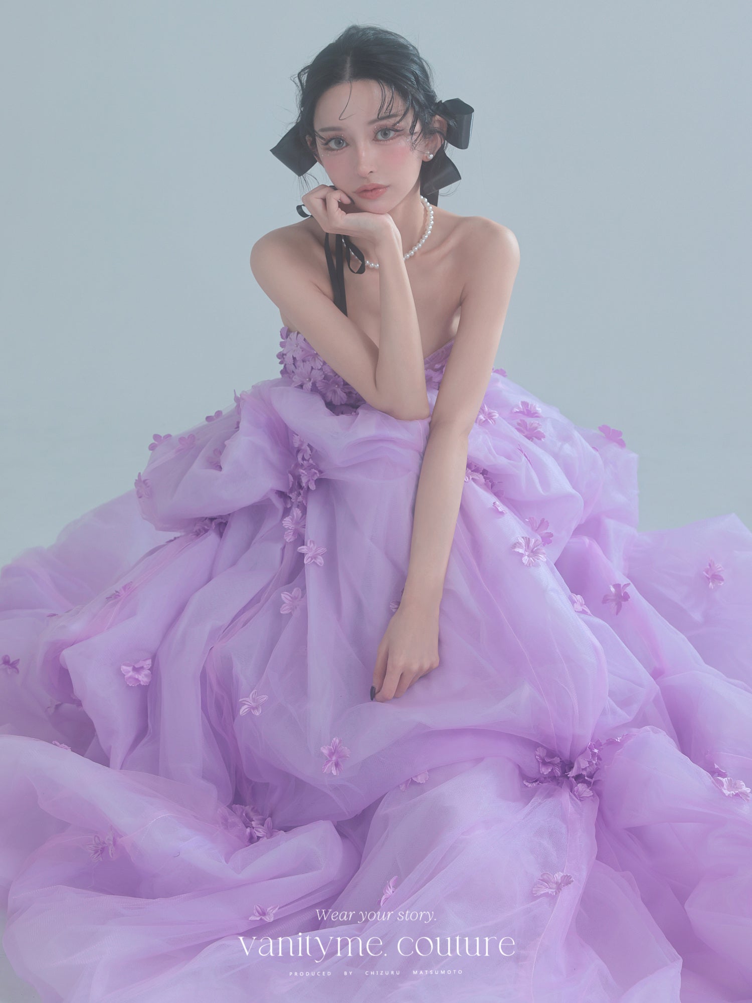vanityME.couture. バニティミークチュール Lavande Fleur Couture ラヴァンド・フルール・クチュール ロングドレス ラベンダー 紫 花柄  フラワー バースデー vctr-t-25082-1
