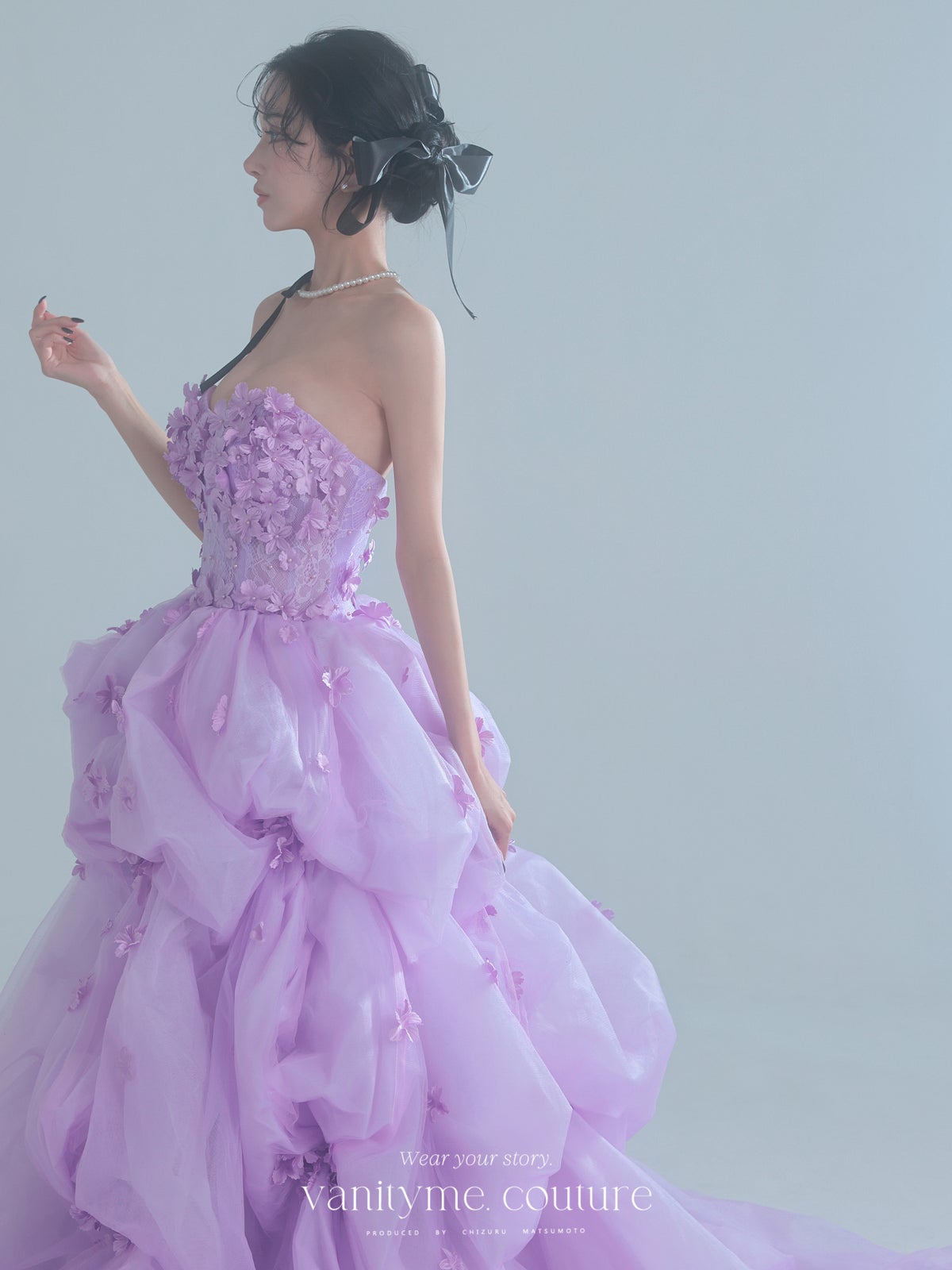 vanityME.couture. バニティミークチュール Lavande Fleur Couture ラヴァンド・フルール・クチュール ロングドレス ラベンダー 紫 花柄  フラワー バースデー vctr-t-25082-1