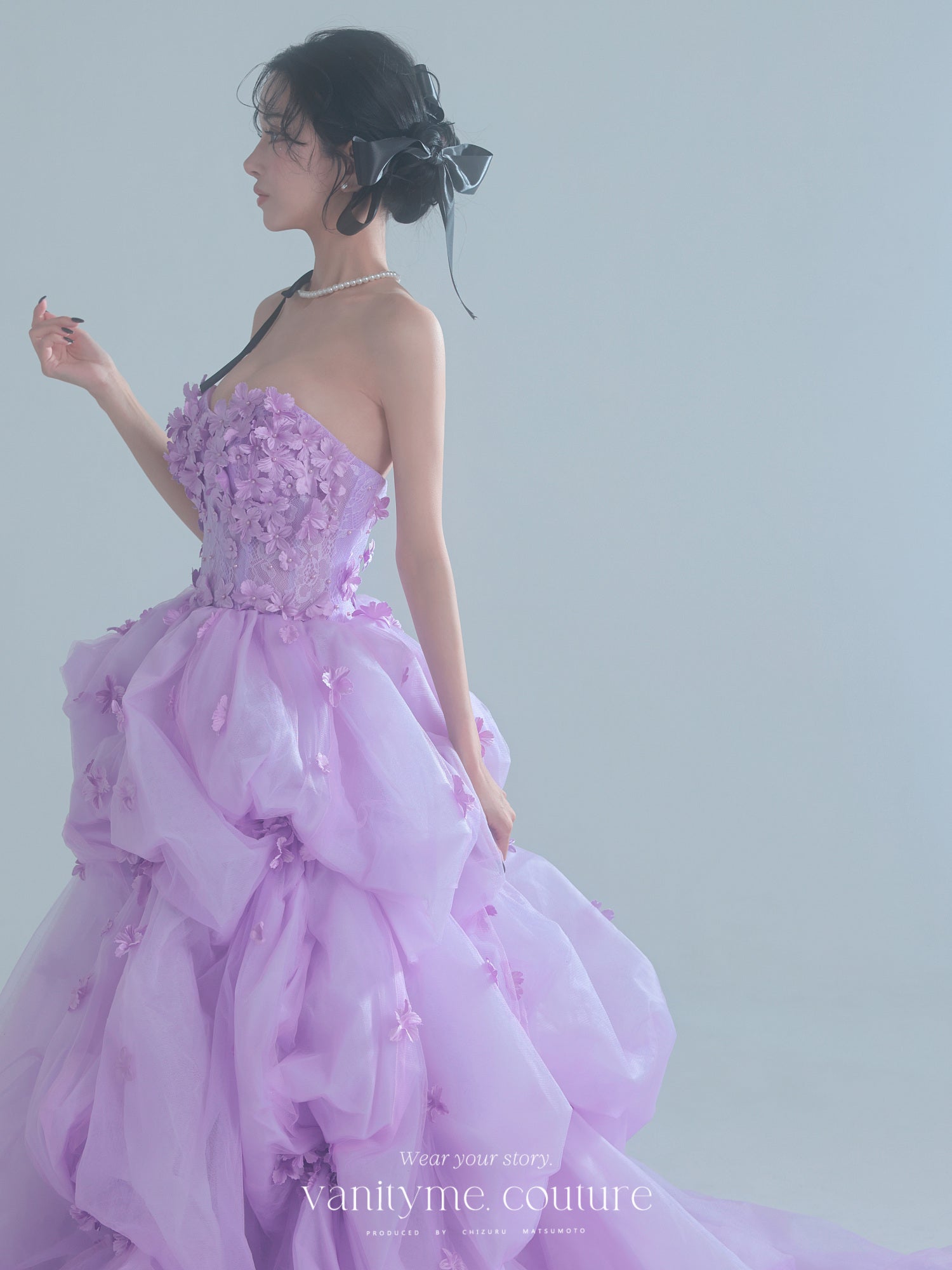 vanityME.couture. バニティミークチュール Lavande Fleur Couture ラヴァンド・フルール・クチュール ロングドレス ラベンダー 紫 花柄  フラワー バースデー vctr-t-25082-1