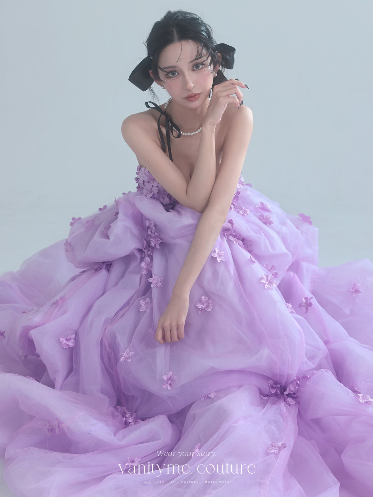 vanityME.couture. バニティミークチュール Lavande Fleur Couture ラヴァンド・フルール・クチュール ロングドレス ラベンダー 紫 花柄  フラワー バースデー vctr-t-25082-1