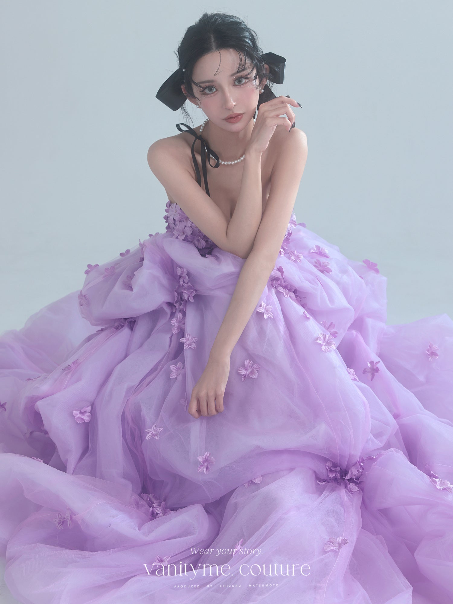 vanityME.couture. バニティミークチュール Lavande Fleur Couture ラヴァンド・フルール・クチュール ロングドレス ラベンダー 紫 花柄  フラワー バースデー vctr-t-25082-1