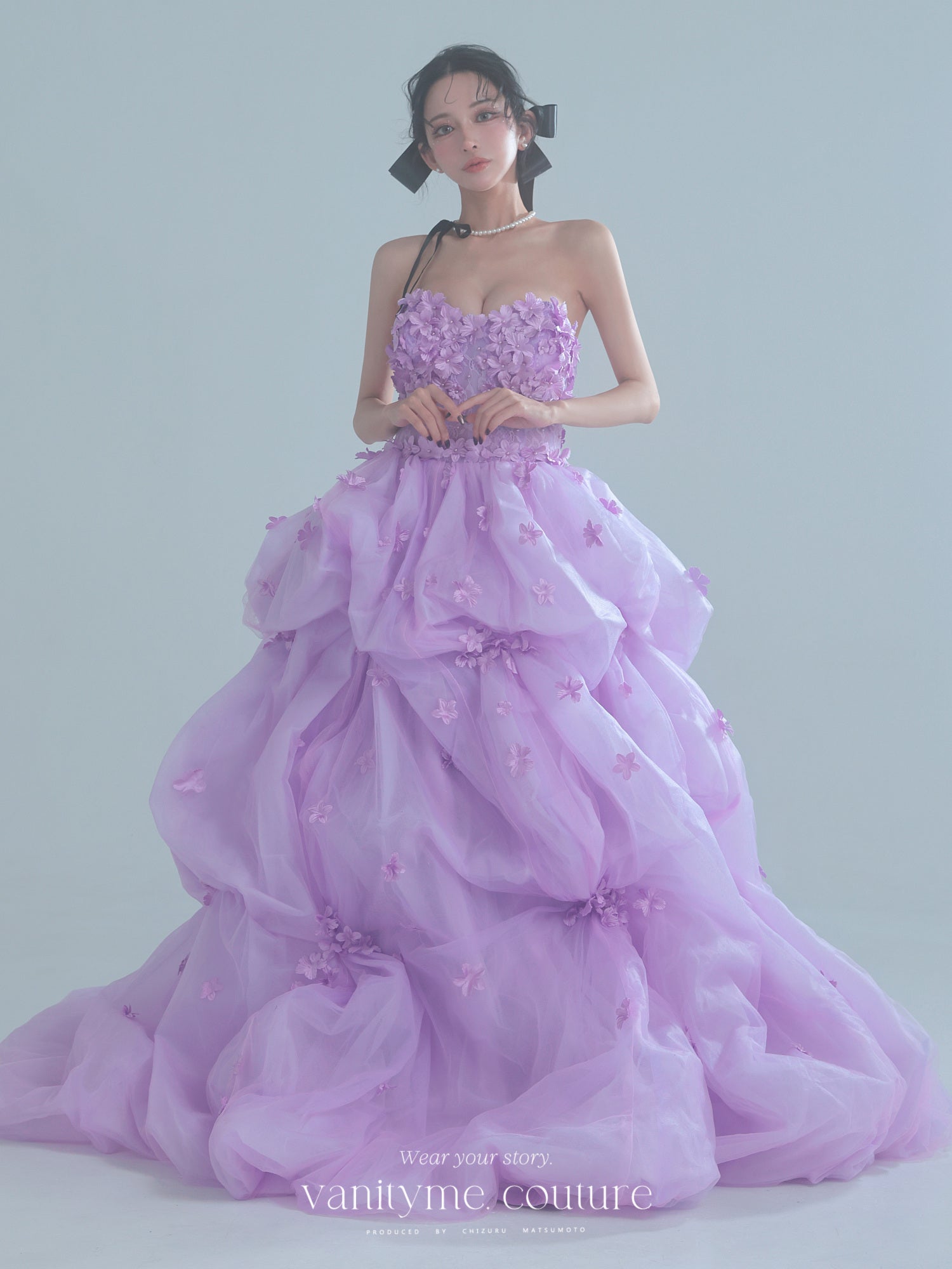 vanityME.couture. バニティミークチュール Lavande Fleur Couture ラヴァンド・フルール・クチュール ロングドレス ラベンダー 紫 花柄  フラワー バースデー vctr-t-25082-1
