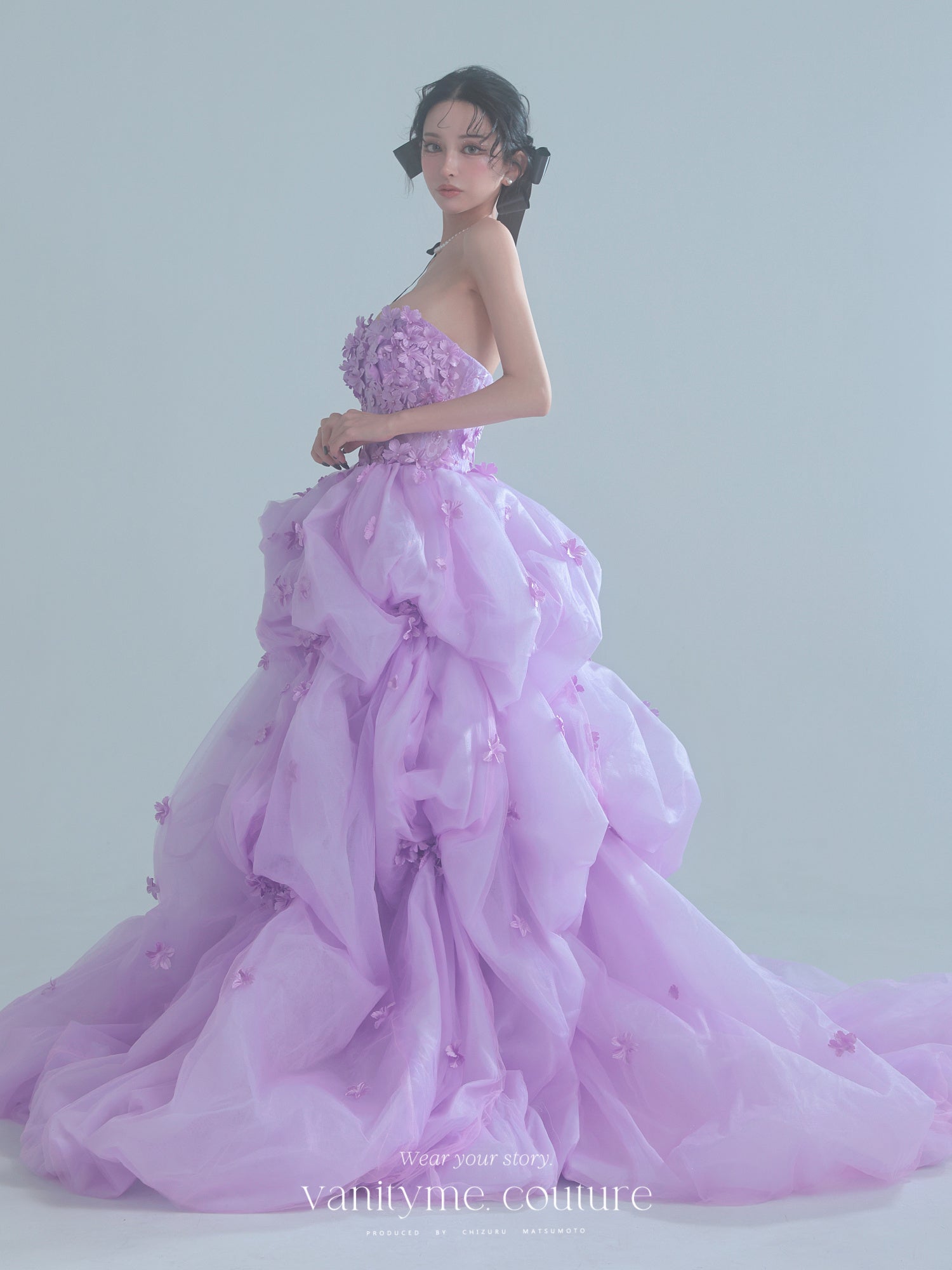 vanityME.couture. バニティミークチュール Lavande Fleur Couture ラヴァンド・フルール・クチュール ロングドレス ラベンダー 紫 花柄  フラワー バースデー vctr-t-25082-1