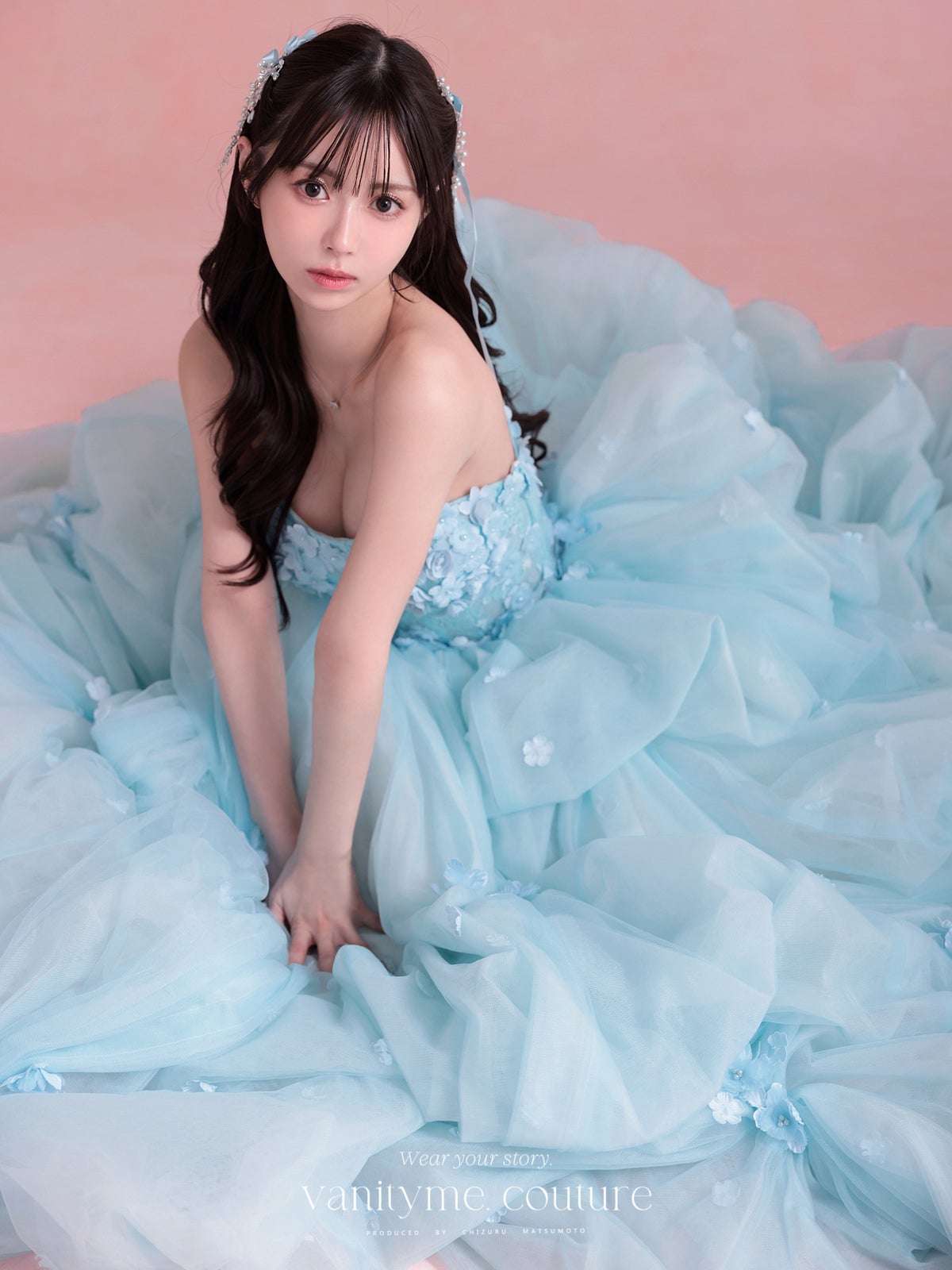 vanityME.couture. バニティミークチュール Ciel Fleur Couture シエル・フルール・クチュール ロングドレス ブルー 水色 花柄 フラワー バースデー vctr-t-25082-3