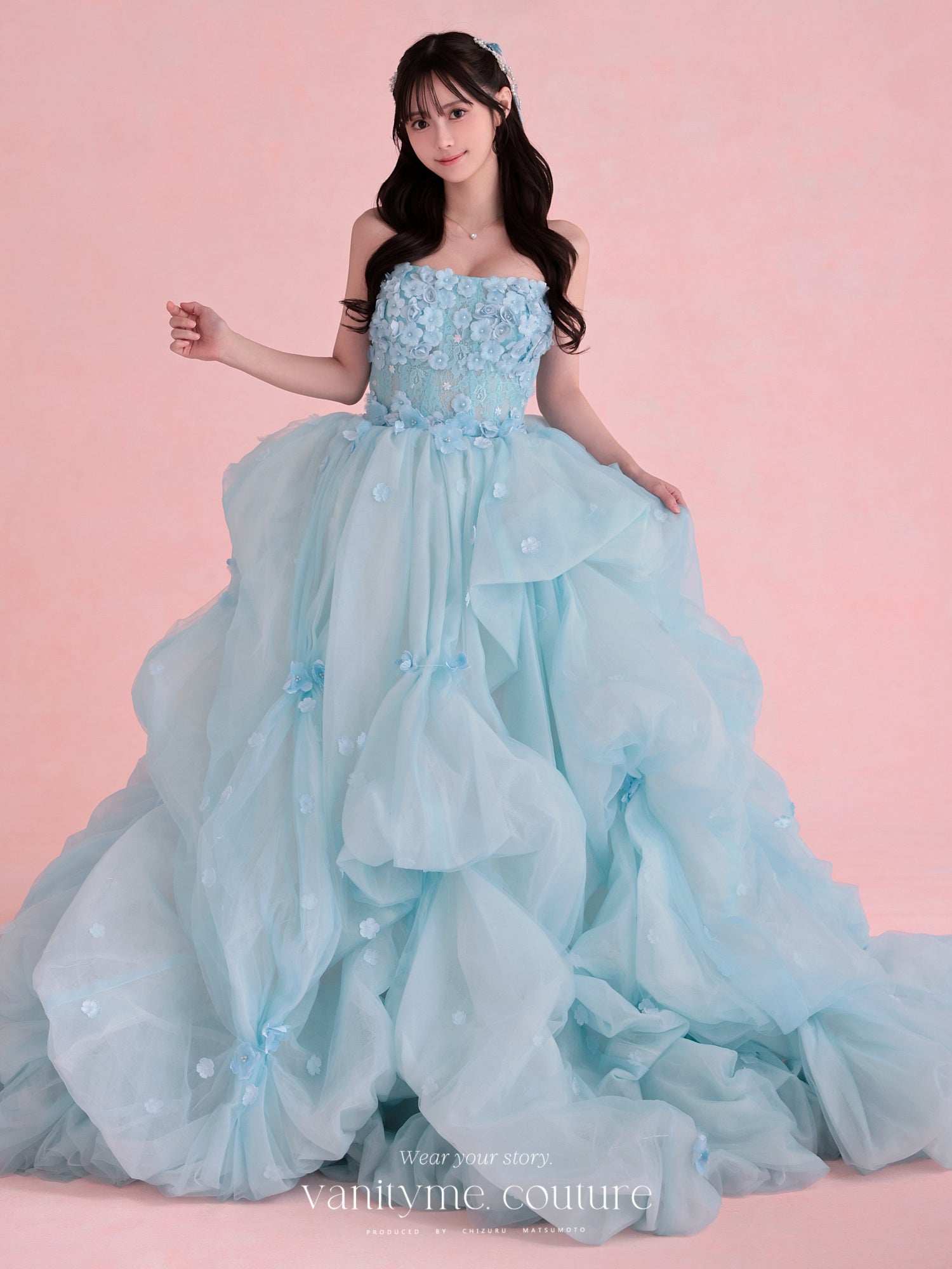 vanityME.couture. バニティミークチュール Ciel Fleur Couture シエル・フルール・クチュール ロングドレス ブルー 水色 花柄 フラワー バースデー vctr-t-25082-3
