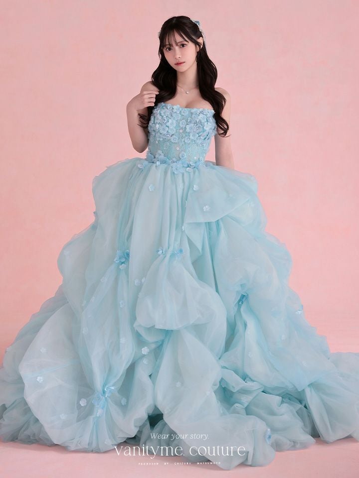 vanityME.couture. バニティミークチュール Ciel Fleur Couture シエル・フルール・クチュール ロングドレス ブルー 水色 花柄 フラワー バースデー vctr-t-25082-3