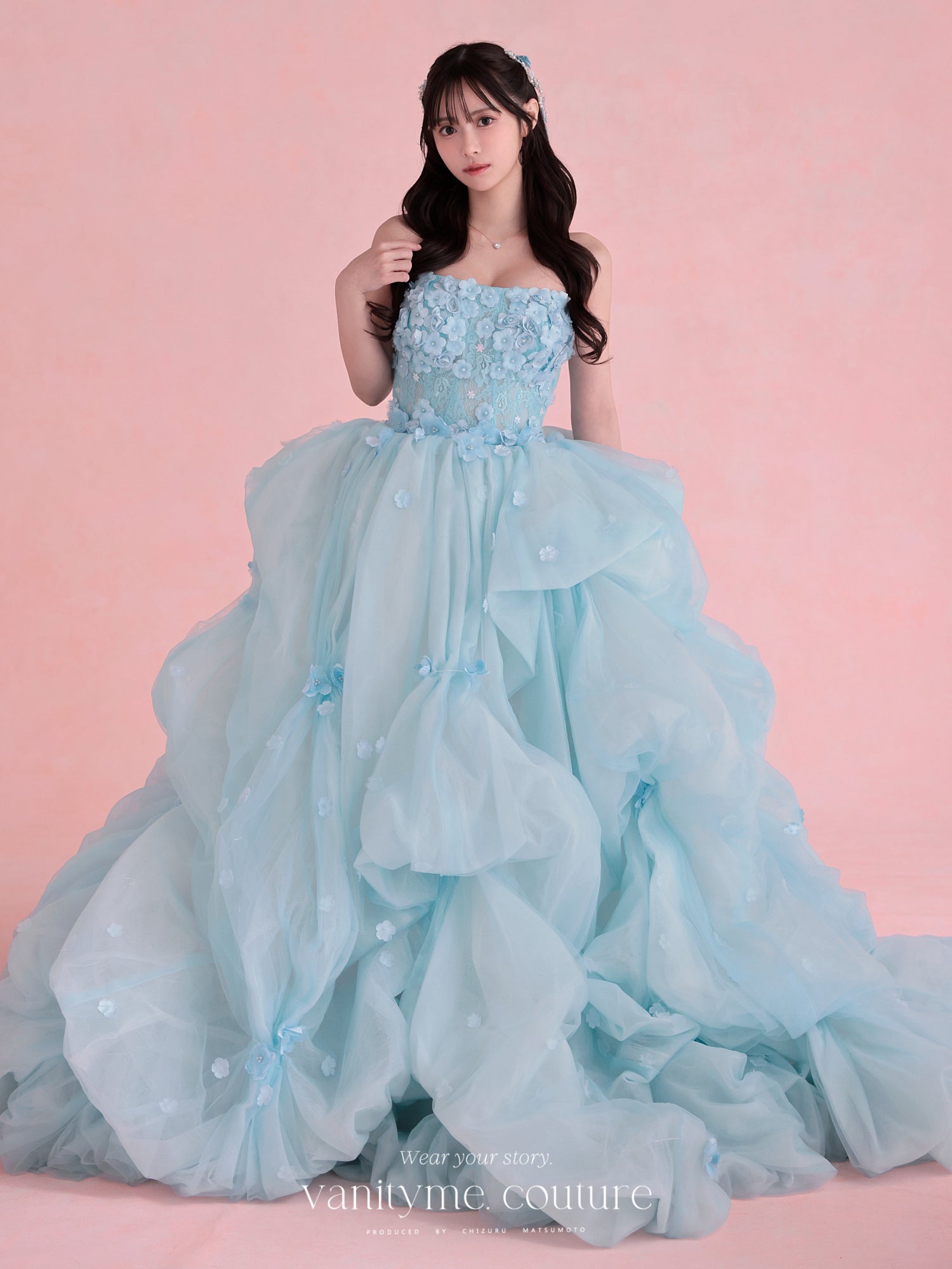 vanityME.couture. バニティミークチュール Ciel Fleur Couture シエル・フルール・クチュール ロングドレス ブルー 水色 花柄 フラワー バースデー vctr-t-25082-3
