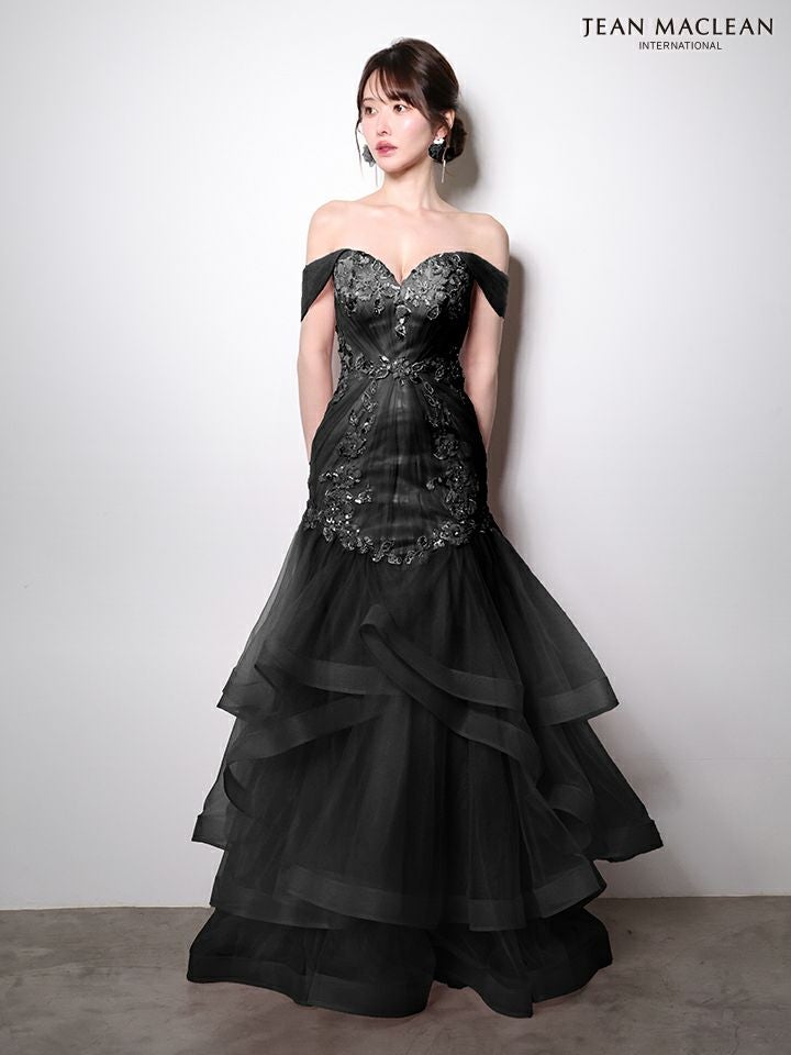 JEAN MACLEAN ジャンマクレーン オフショル/立体フラワーモチーフ/刺繍/マーメイド/タイト ロングドレス ja51003-c