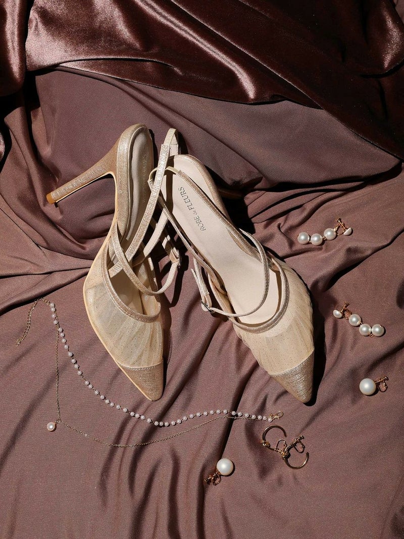 ROBE de FLEURS ローブドフルール シアーメッシュポインテッドトゥストラップパンプス【ヒール10.5cm】 sh104