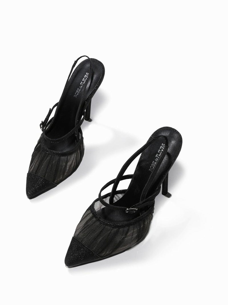 ROBE de FLEURS ローブドフルール シアーメッシュポインテッドトゥストラップパンプス【ヒール10.5cm】 sh104