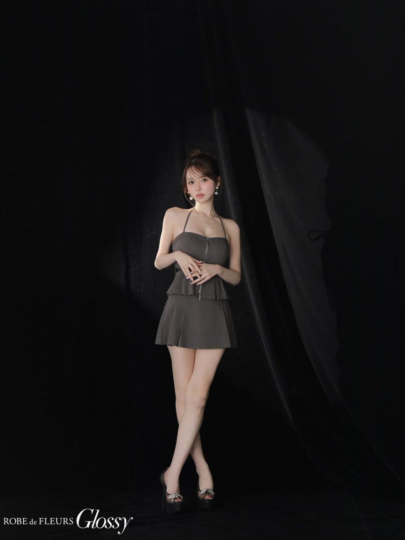 Glossy ローブドフルールグロッシー 【XSサイズあり】ホルターぺプラムベアセットアップミニキャバドレス gl3958-c
