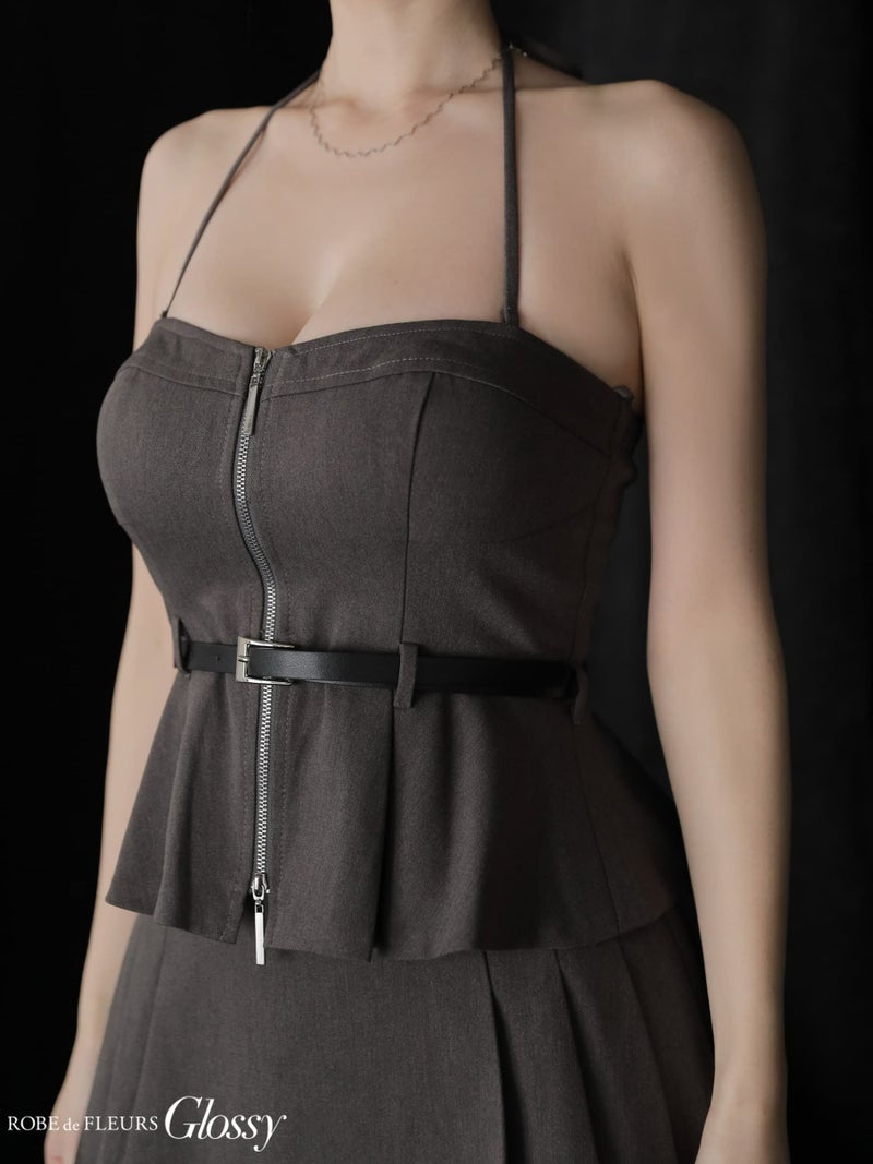 Glossy ローブドフルールグロッシー 【XSサイズあり】ホルターぺプラムベアセットアップミニキャバドレス gl3958-c