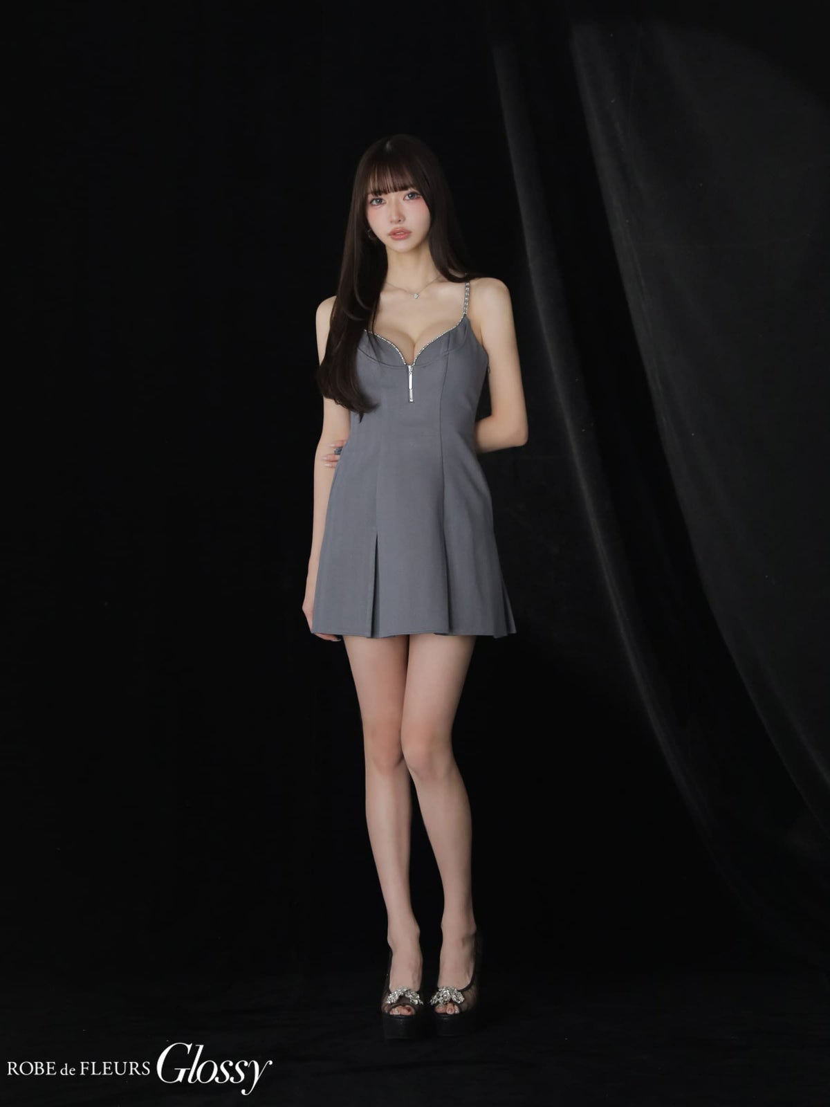 12月下旬頃入荷予定】 Glossy ローブドフルールグロッシー 【XSサイズあり】 ジップキャミフレアミニキャバドレス gl3963-c