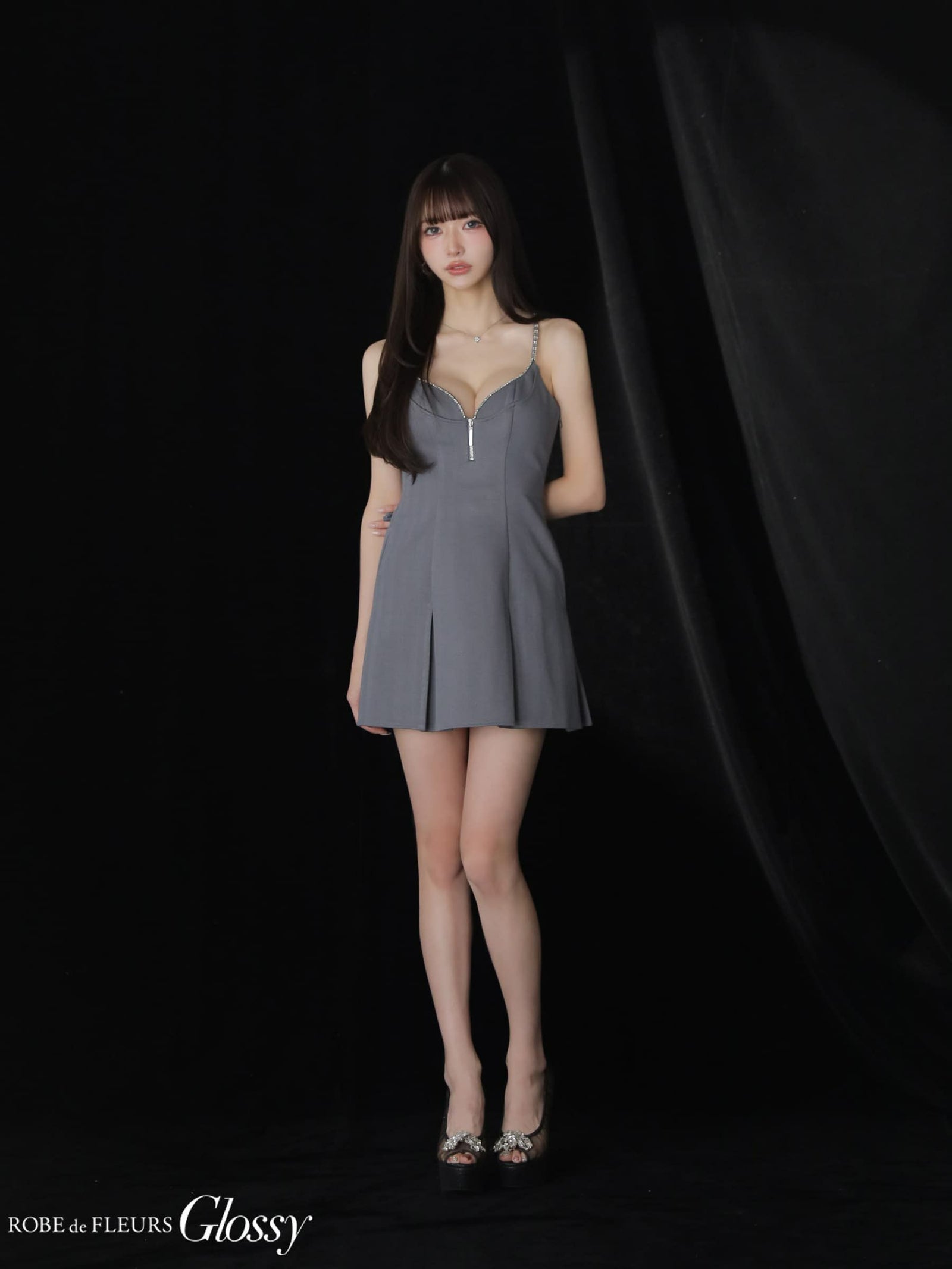 12月下旬頃入荷予定】 Glossy ローブドフルールグロッシー 【XSサイズあり】 ジップキャミフレアミニキャバドレス gl3963-c