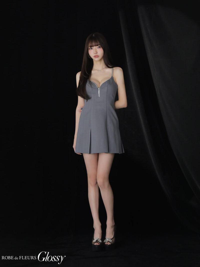 12月下旬頃入荷予定】 Glossy ローブドフルールグロッシー 【XSサイズあり】 ジップキャミフレアミニキャバドレス gl3963-c