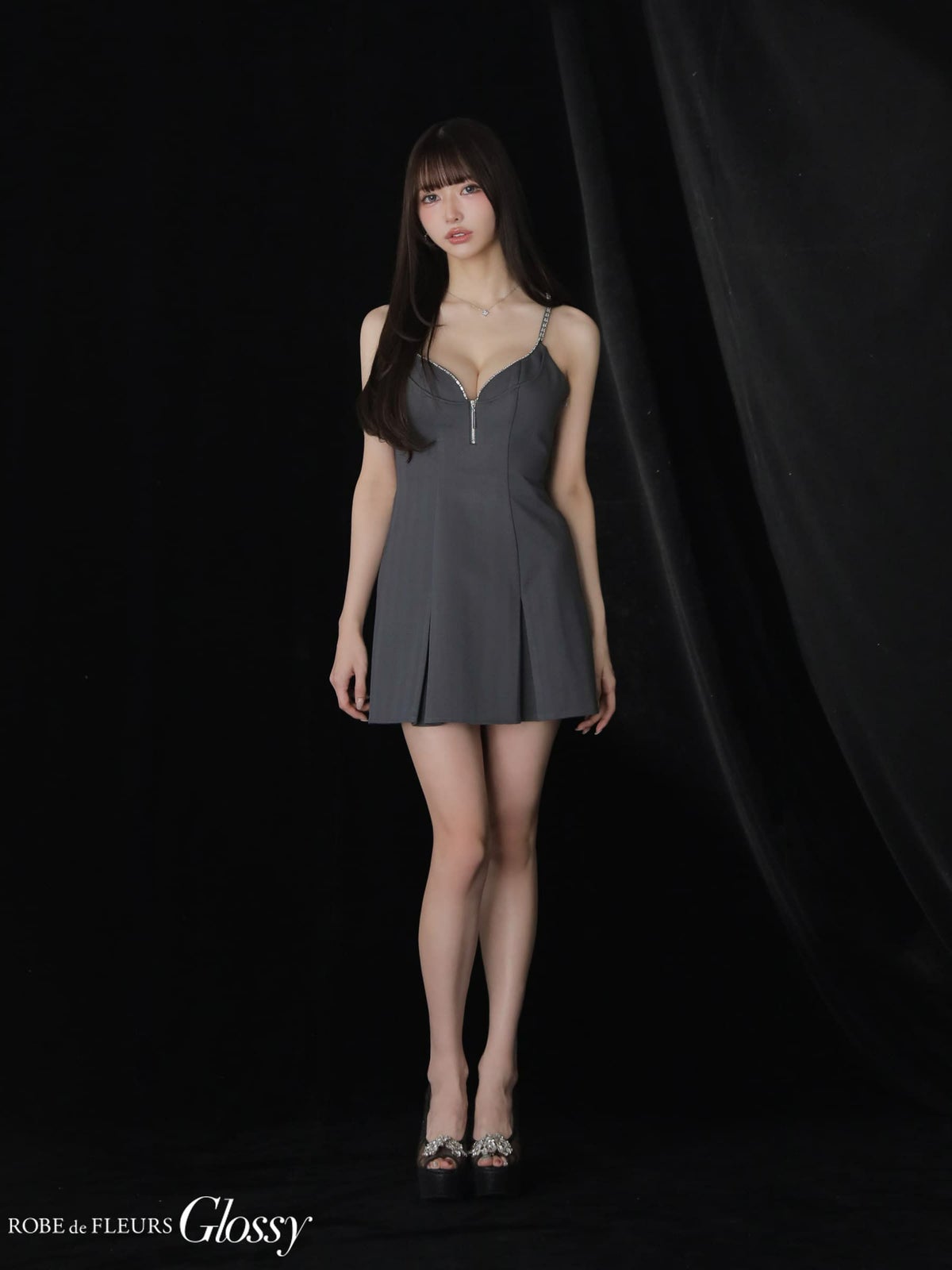 12月下旬頃入荷予定】 Glossy ローブドフルールグロッシー 【XSサイズあり】 ジップキャミフレアミニキャバドレス gl3963-c