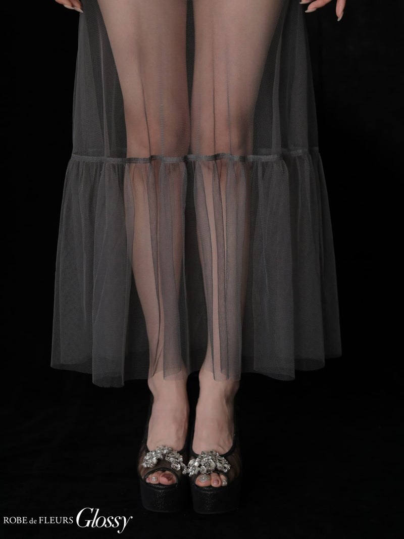 Glossy ローブドフルールグロッシー ラメニットオフショルセットアップロングキャバドレス gl3968-c