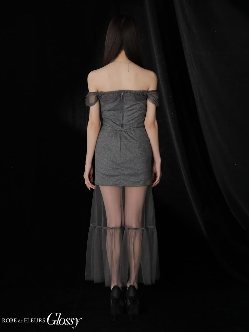 Glossy ローブドフルールグロッシー ラメニットオフショルセットアップロングキャバドレス gl3968-c