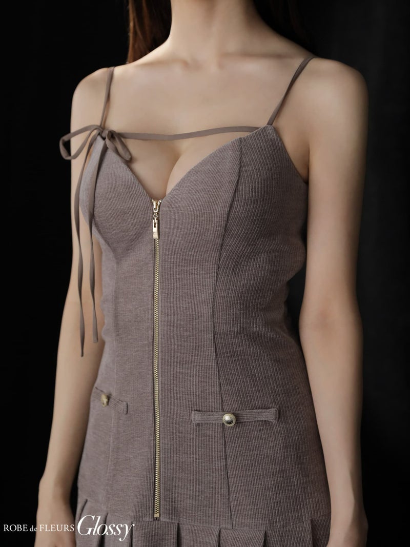 Glossy ローブドフルールグロッシー 【XSサイズあり】バストリボンラメツイードキャミフレアミニキャバドレス gl4316-c