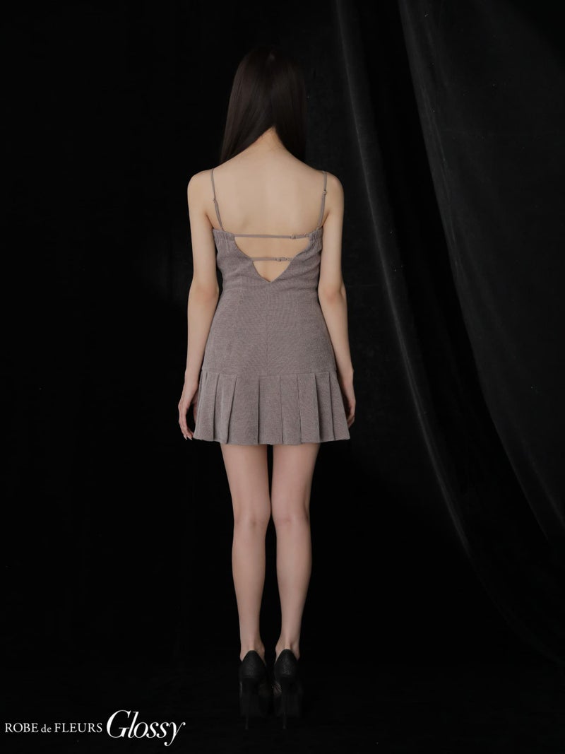 Glossy ローブドフルールグロッシー 【XSサイズあり】バストリボンラメツイードキャミフレアミニキャバドレス gl4316-c