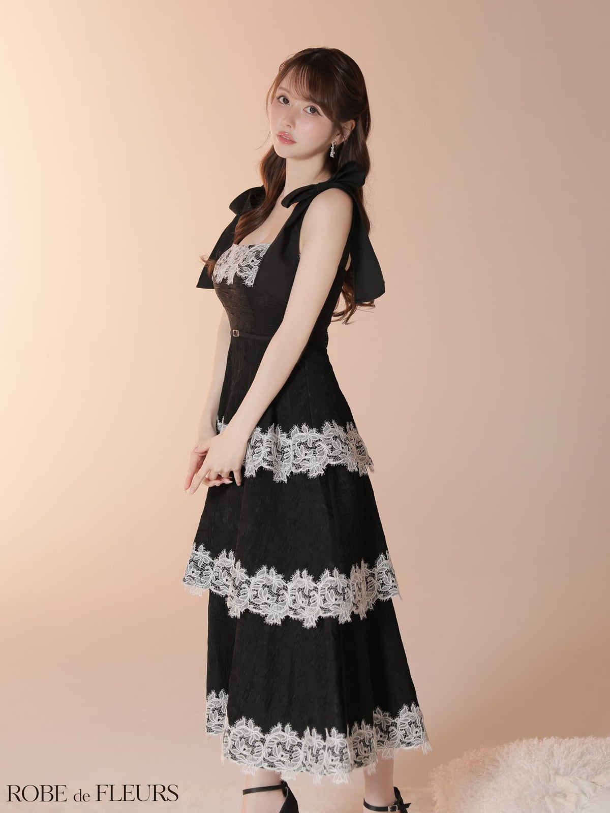 ROBE de FLEURS ローブドフルール 【Lサイズあり】 ジャガードレースティアードロングキャバドレス fm3487-c