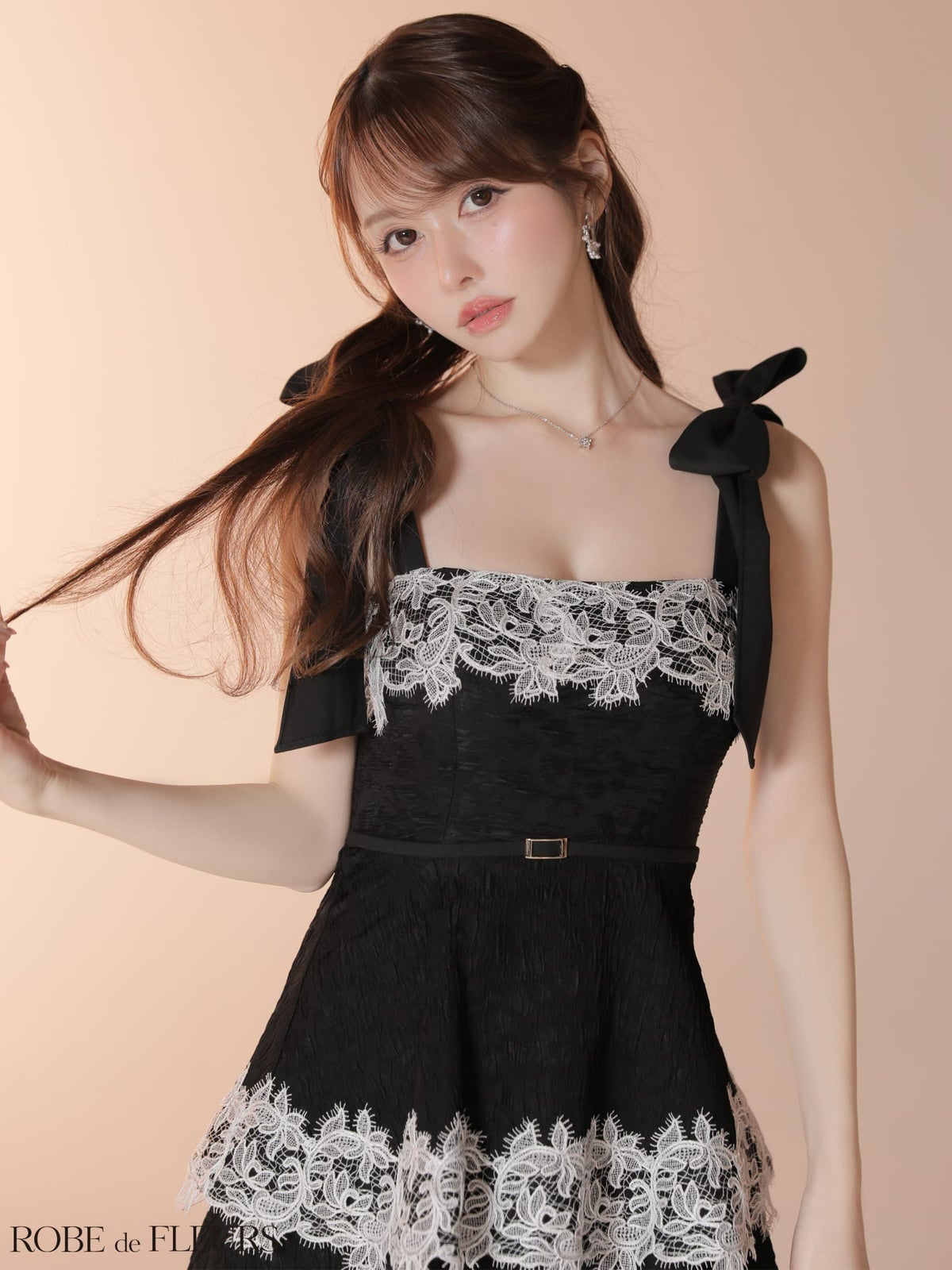 ROBE de FLEURS ローブドフルール 【Lサイズあり】 ジャガードレースティアードロングキャバドレス fm3487-c