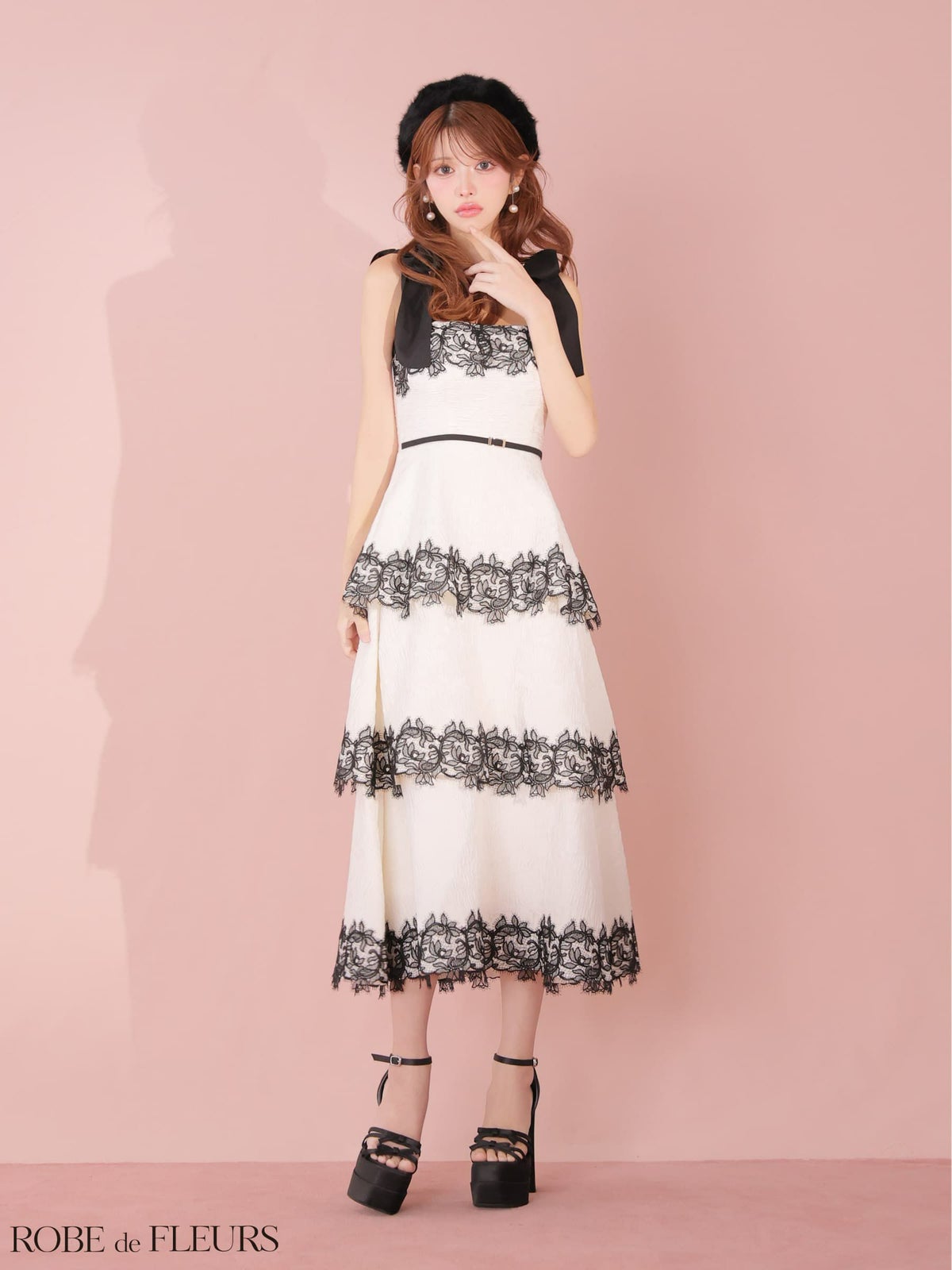 ROBE de FLEURS ローブドフルール 【Lサイズあり】 ジャガードレースティアードロングキャバドレス fm3487-c