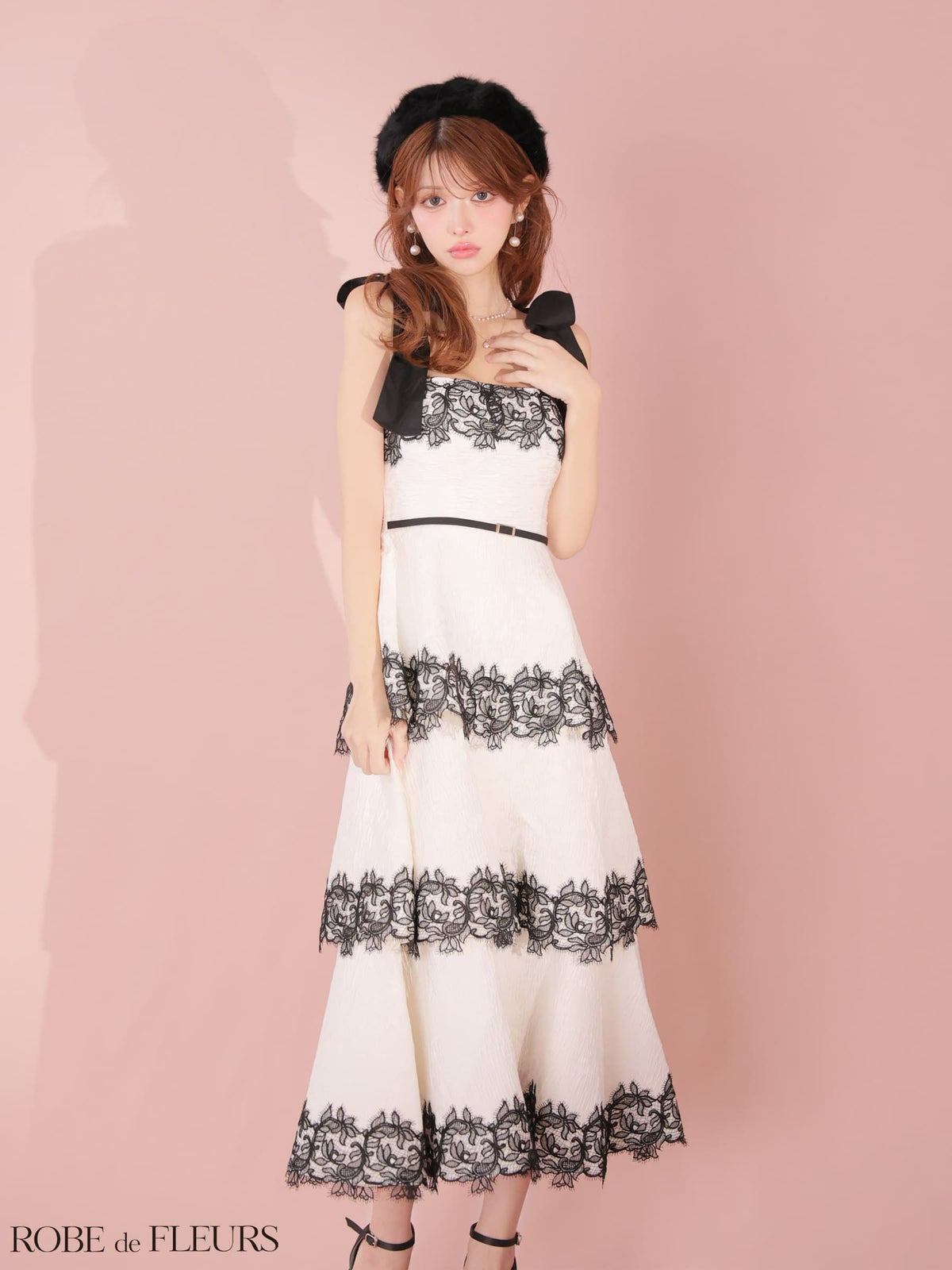 ROBE de FLEURS ローブドフルール 【Lサイズあり】 ジャガードレースティアードロングキャバドレス fm3487-c