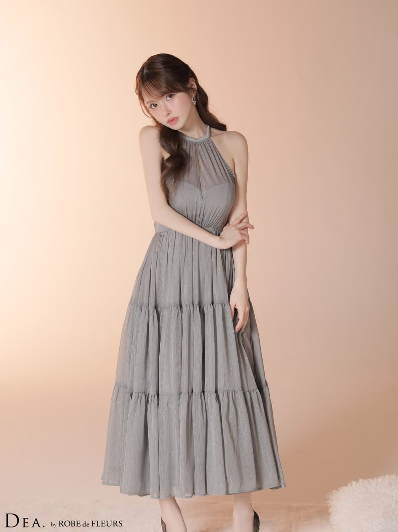  DEA. ディア バイ ローブドフルール 【Lサイズあり】 ラメシフォンホルターネックティアードロングドレス de4145-c