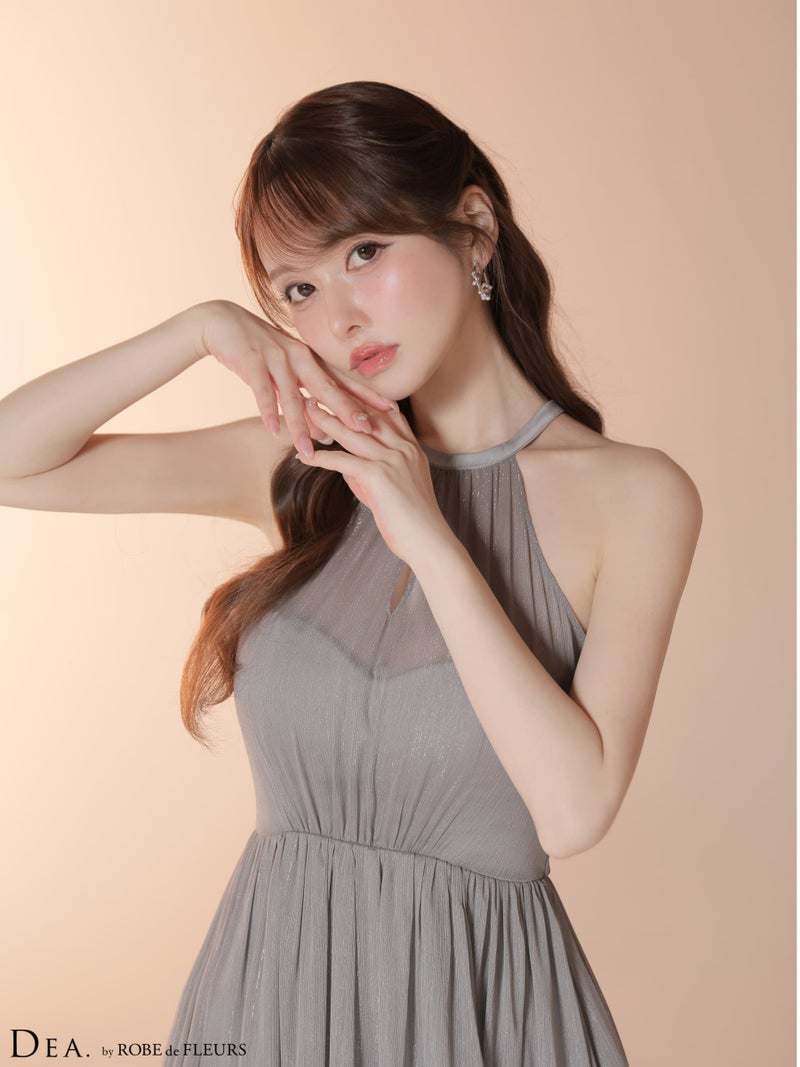  DEA. ディア バイ ローブドフルール 【Lサイズあり】 ラメシフォンホルターネックティアードロングドレス de4145-c