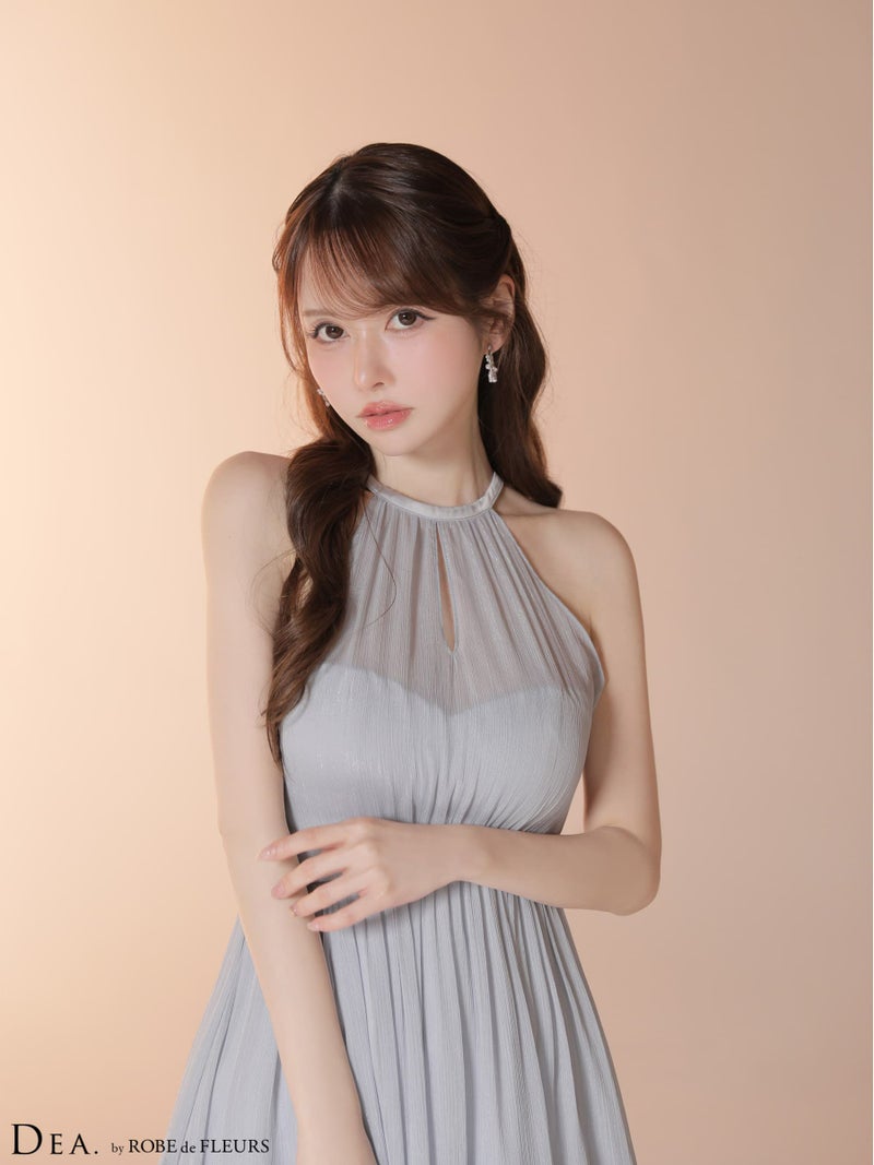  DEA. ディア バイ ローブドフルール 【Lサイズあり】 ラメシフォンホルターネックティアードロングドレス de4145-c