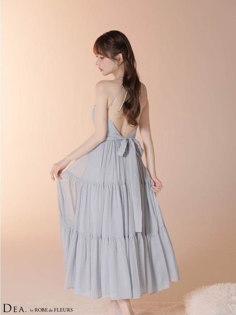  DEA. ディア バイ ローブドフルール 【Lサイズあり】 ラメシフォンホルターネックティアードロングドレス de4145-c