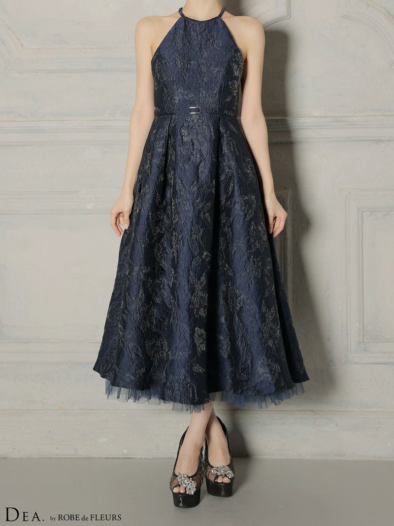 DEA. ディア バイ ローブドフルール 【XSサイズ～Lサイズあり】 ラメジャガードハイネックフレアロングキャバドレス de4332