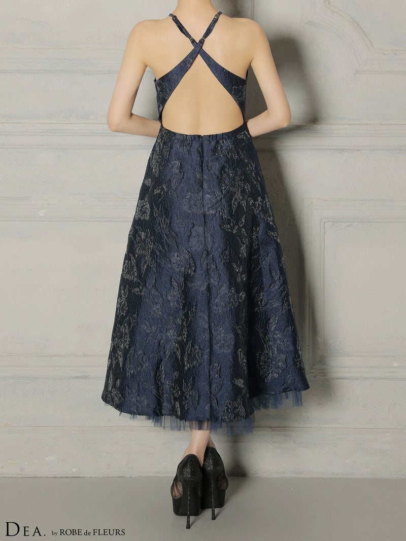 DEA. ディア バイ ローブドフルール 【XSサイズ～Lサイズあり】 ラメジャガードハイネックフレアロングキャバドレス de4332