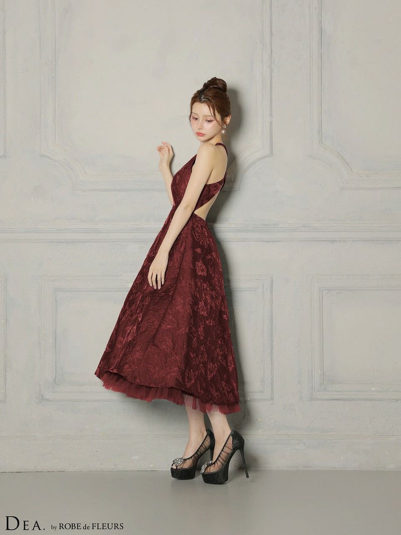 DEA. ディア バイ ローブドフルール 【XSサイズ～Lサイズあり】 ラメジャガードハイネックフレアロングキャバドレス de4332