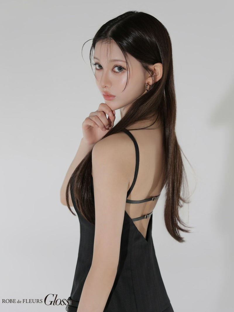 Glossy ローブドフルールグロッシー 【XSサイズあり】 ヘリンボーンレザーベルトフレアミニキャバドレス gl4158