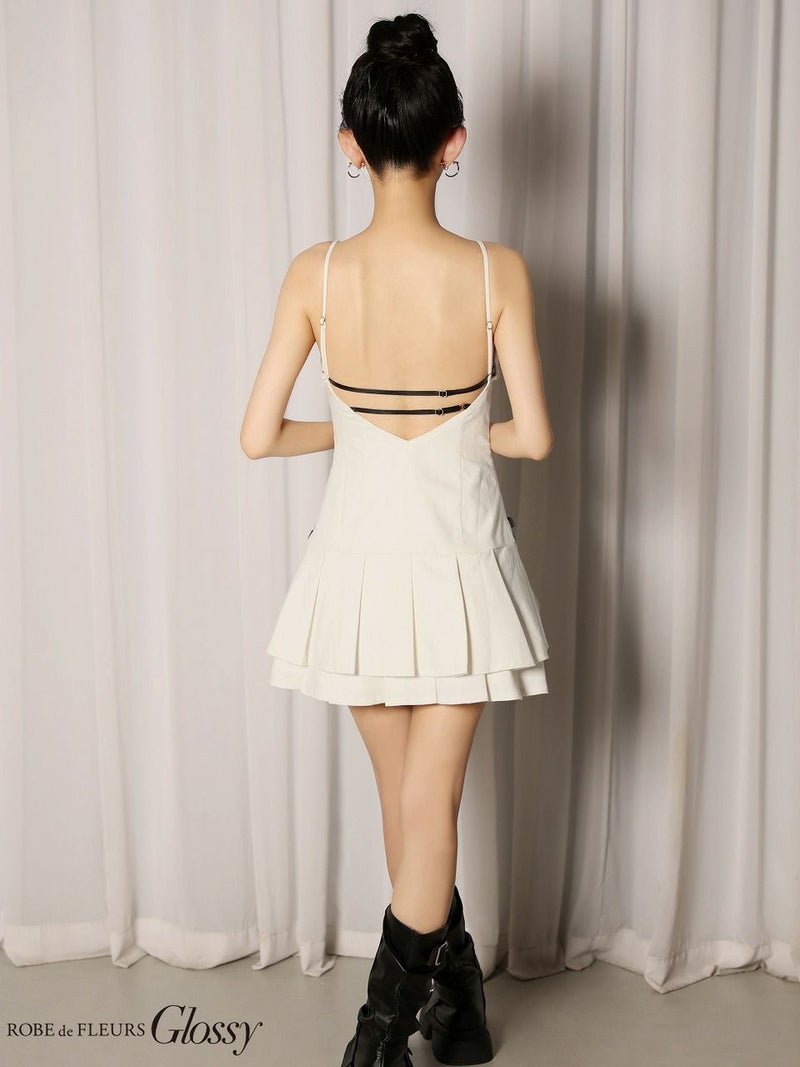 Glossy ローブドフルールグロッシー 【XSサイズあり】 ヘリンボーンレザーベルトフレアミニキャバドレス gl4158