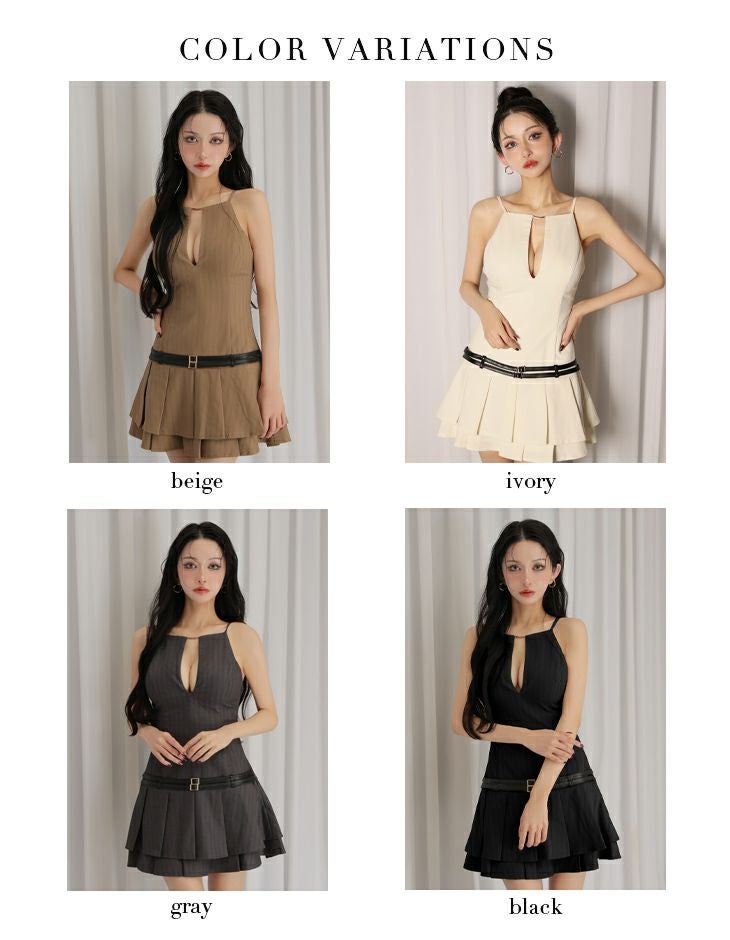 Glossy ローブドフルールグロッシー 【XSサイズあり】 ヘリンボーンレザーベルトフレアミニキャバドレス gl4158