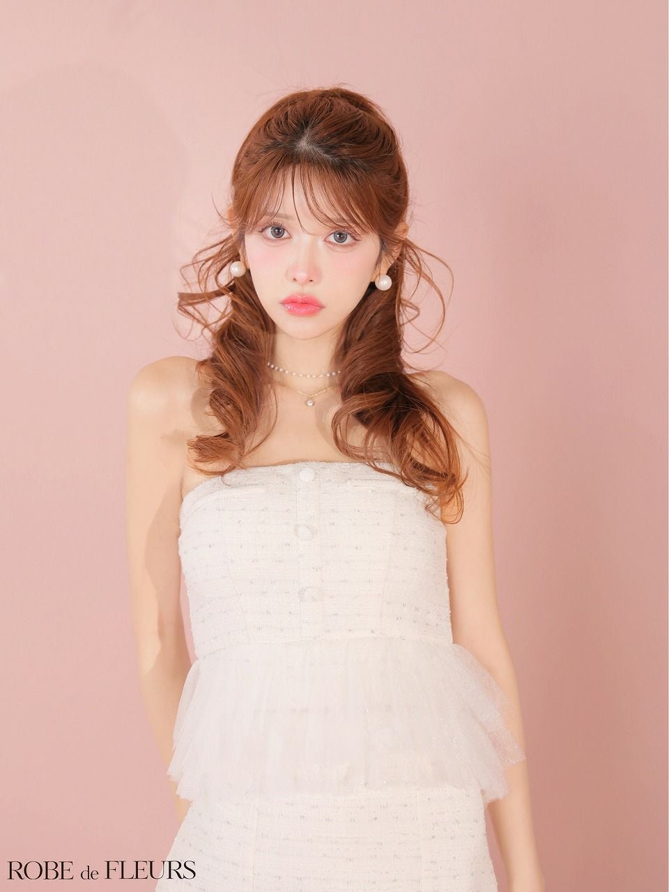 ROBE de FLEURS ローブドフルール 【XSサイズあり】 ベアラメツイードチュールフリルセットアップミニキャバドレス fm4336