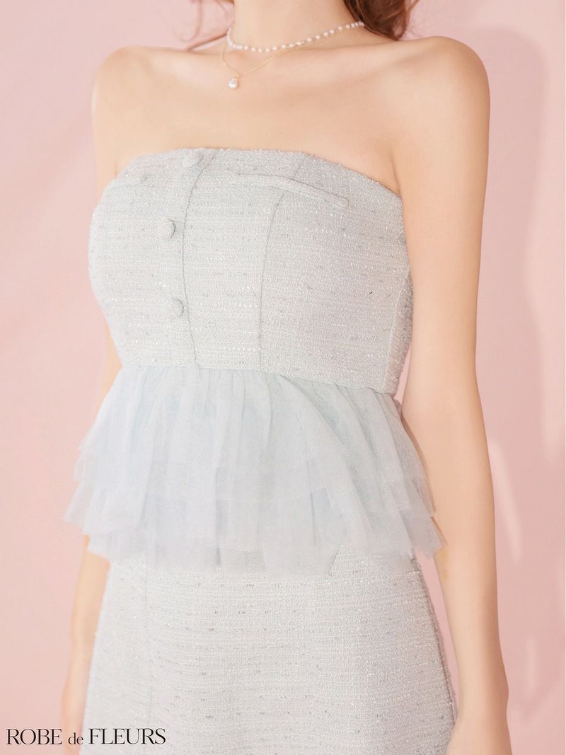 ROBE de FLEURS ローブドフルール 【XSサイズあり】 ベアラメツイードチュールフリルセットアップミニキャバドレス fm4336