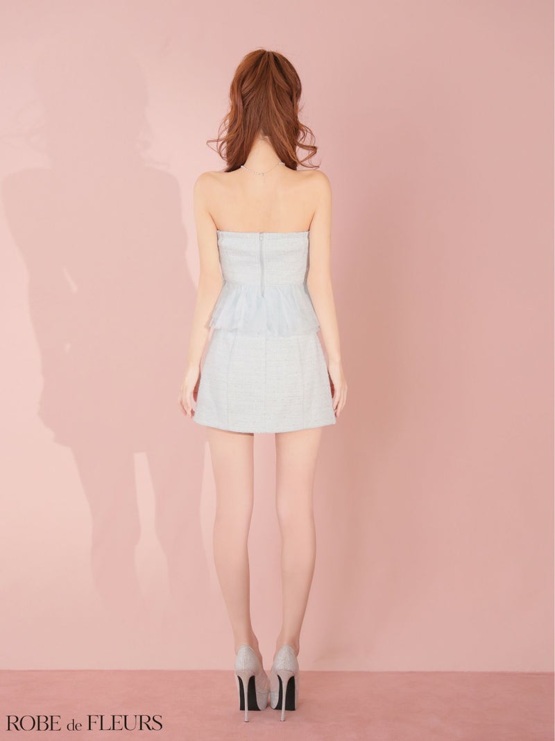 ROBE de FLEURS ローブドフルール 【XSサイズあり】 ベアラメツイードチュールフリルセットアップミニキャバドレス fm4336