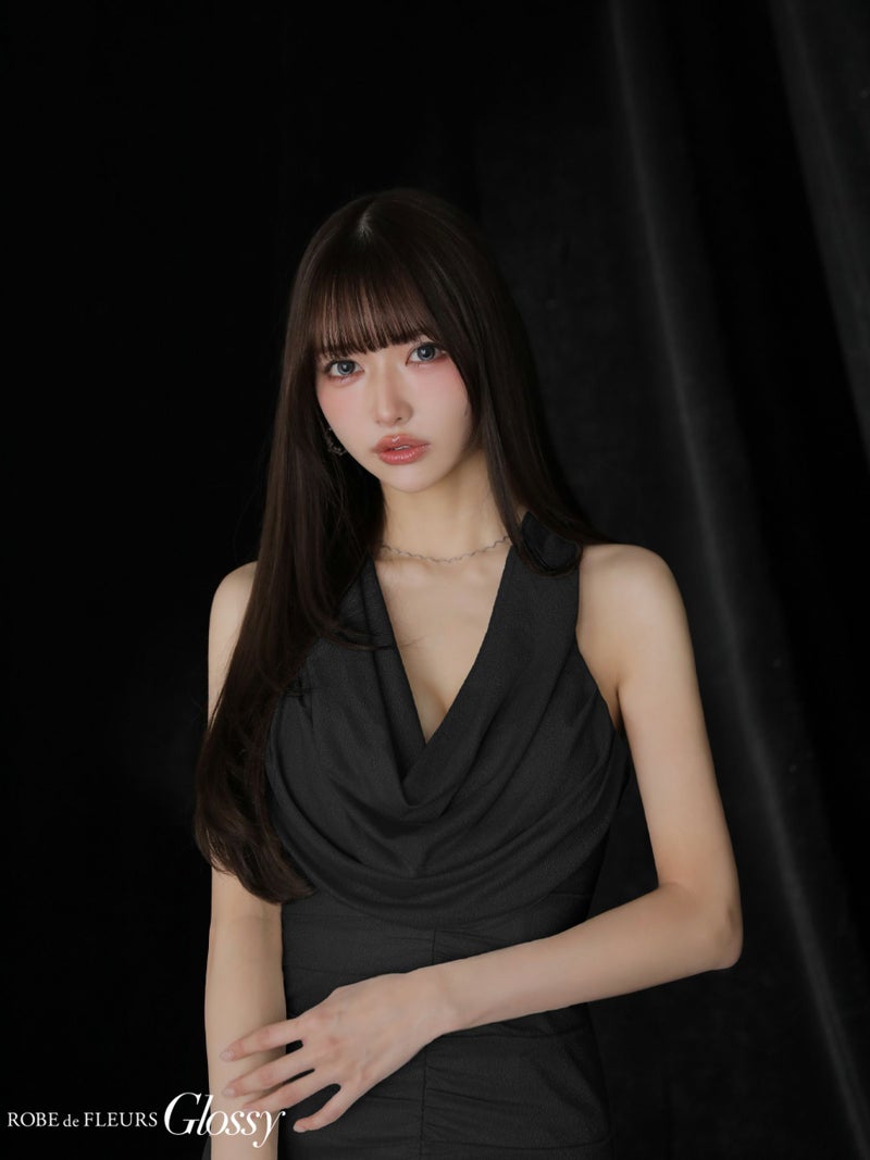 Glossy ローブドフルールグロッシー 【XSサイズあり】 ラメニットカウルネックシャーリングノースリーブタイトキャバドレス gl3967