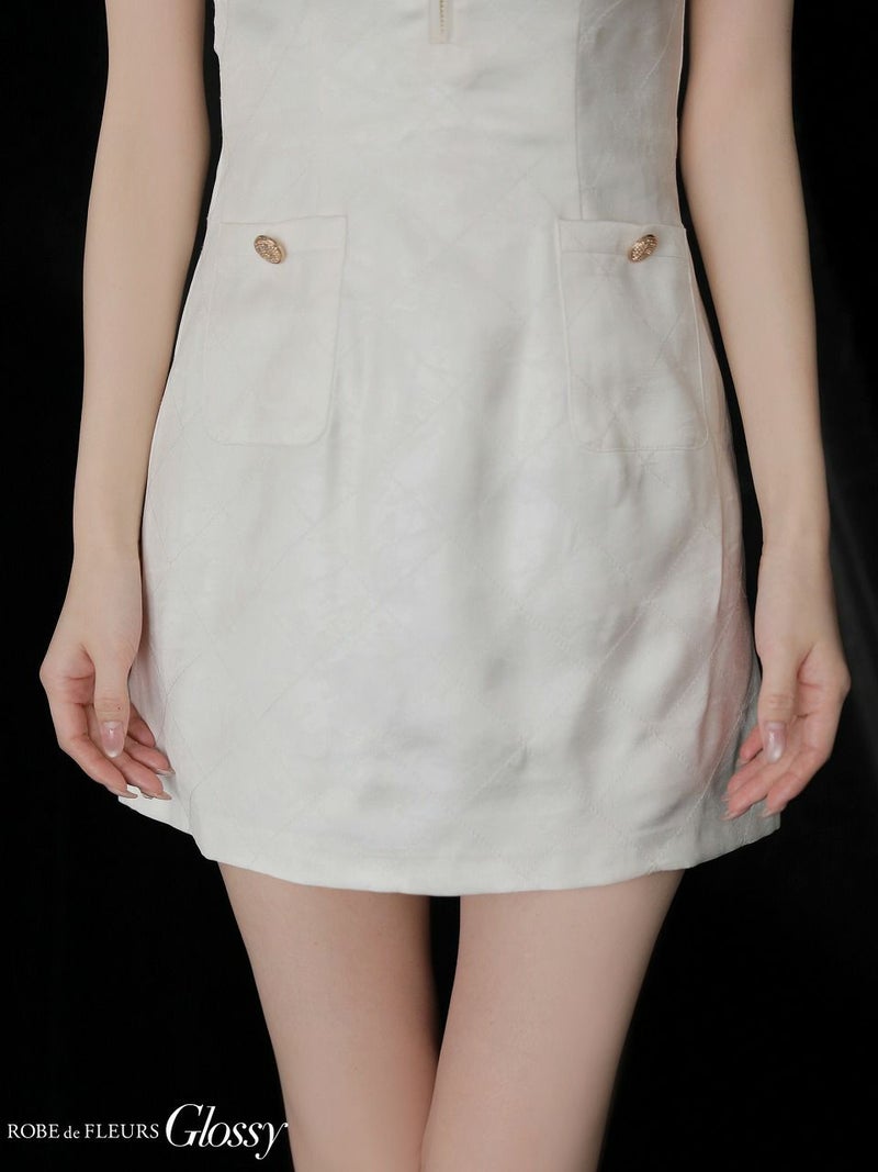 Glossy ローブドフルールグロッシー 【XS～Lサイズあり】レザーVネックノースリーブミニキャバドレス gl3492